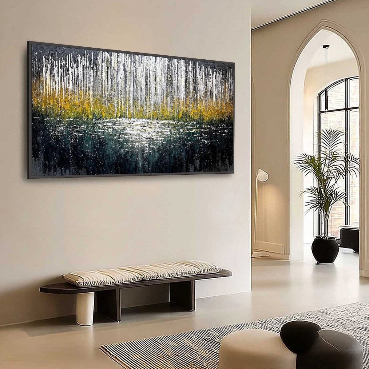 MIDNIGHT REFLECTIONS: Textured Abstract Gold and Silver Landscape Painting - Image 7