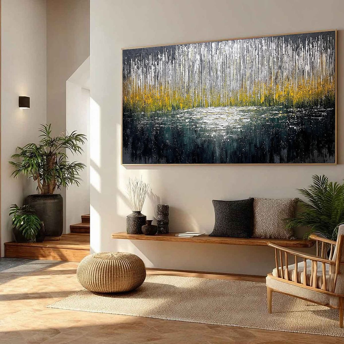 MIDNIGHT REFLECTIONS: Textured Abstract Gold and Silver Landscape Painting - Image 8