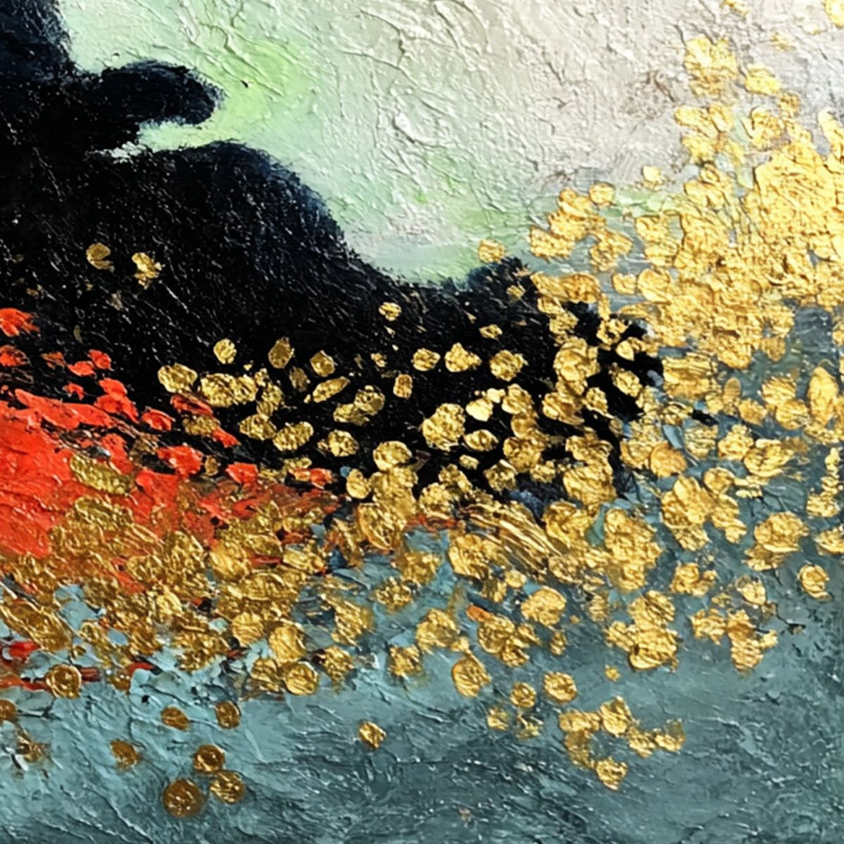 MIDNIGHT REIGN: Abstract Black Cat Painting with Gold Leaf Texture - Image 3