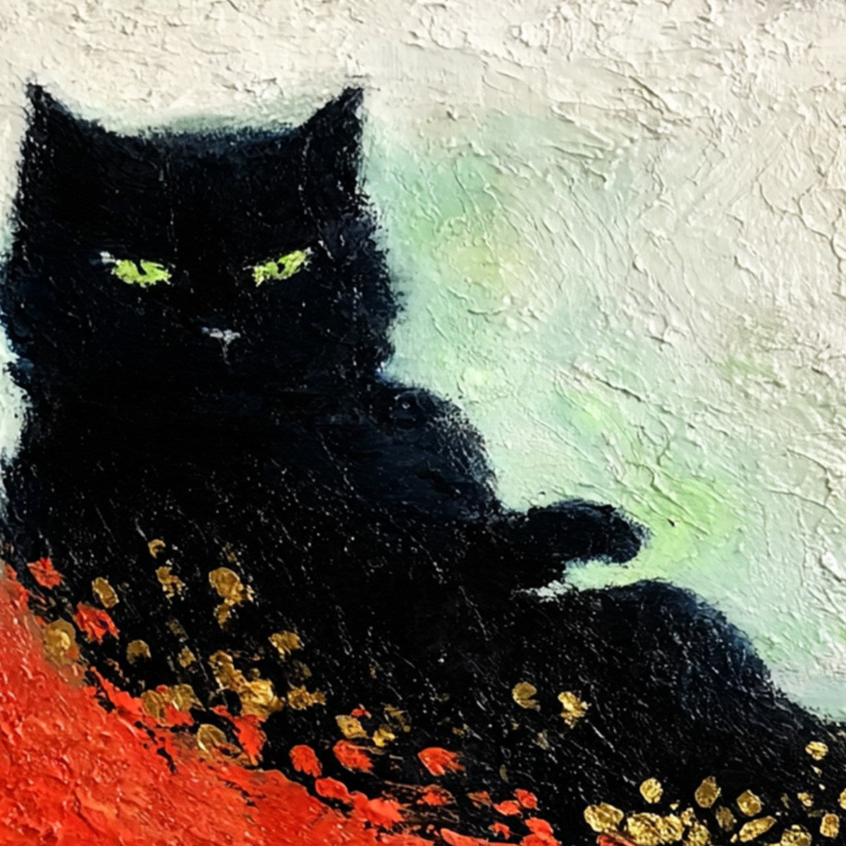 MIDNIGHT REIGN: Abstract Black Cat Painting with Gold Leaf Texture - Image 5