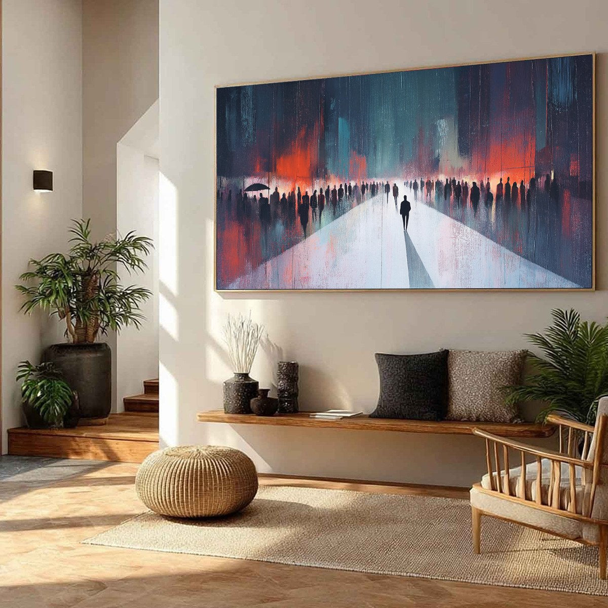 MIDNIGHT CROSSING: Minimalist Urban Cityscape Oil Painting - Image 3