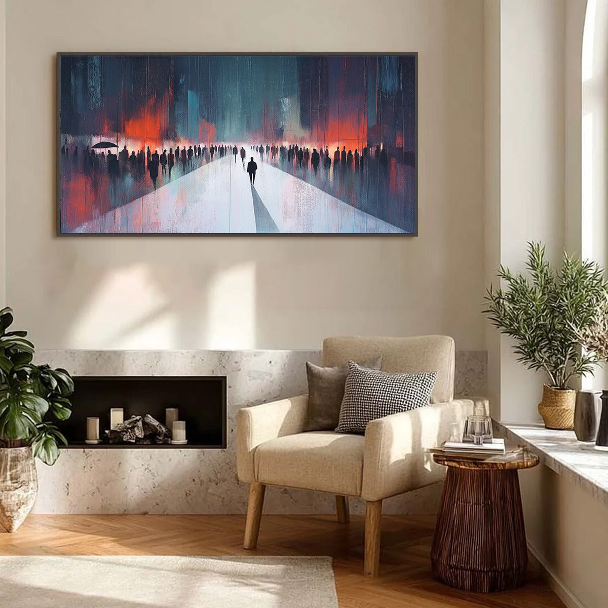 MIDNIGHT CROSSING: Minimalist Urban Cityscape Oil Painting - Image 4