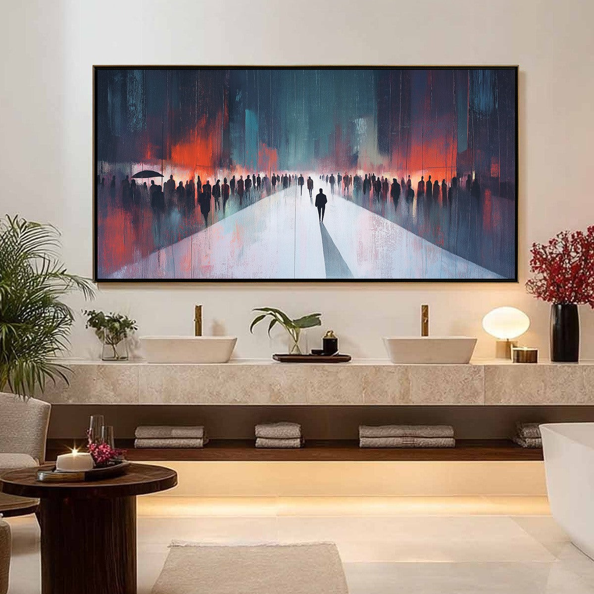 MIDNIGHT CROSSING: Minimalist Urban Cityscape Oil Painting - Image 7