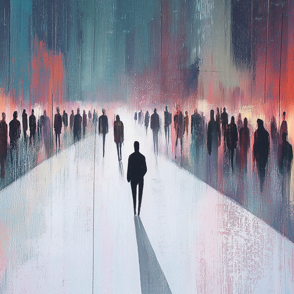 MIDNIGHT CROSSING: Minimalist Urban Cityscape Oil Painting - Image 6