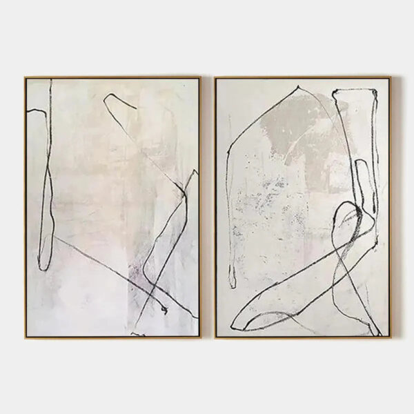 MINIMALIST ABSTRACT DIPTYCH: Beige Abstract Painting Set of 2