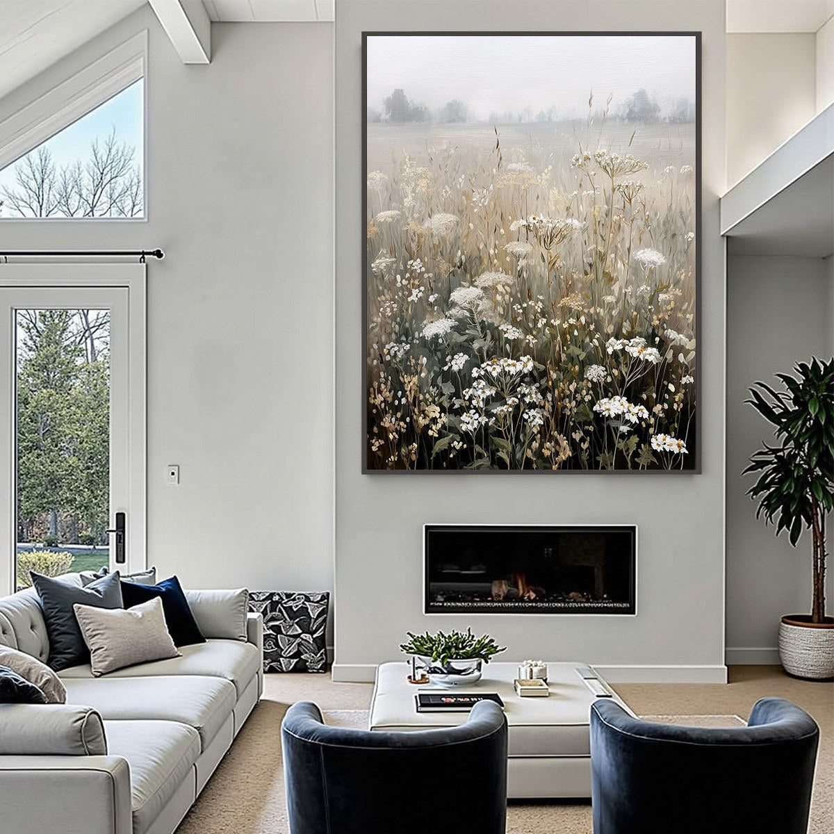 MISTY MEADOW: Ethereal Wildflower Field Landscape Painting - Image 2