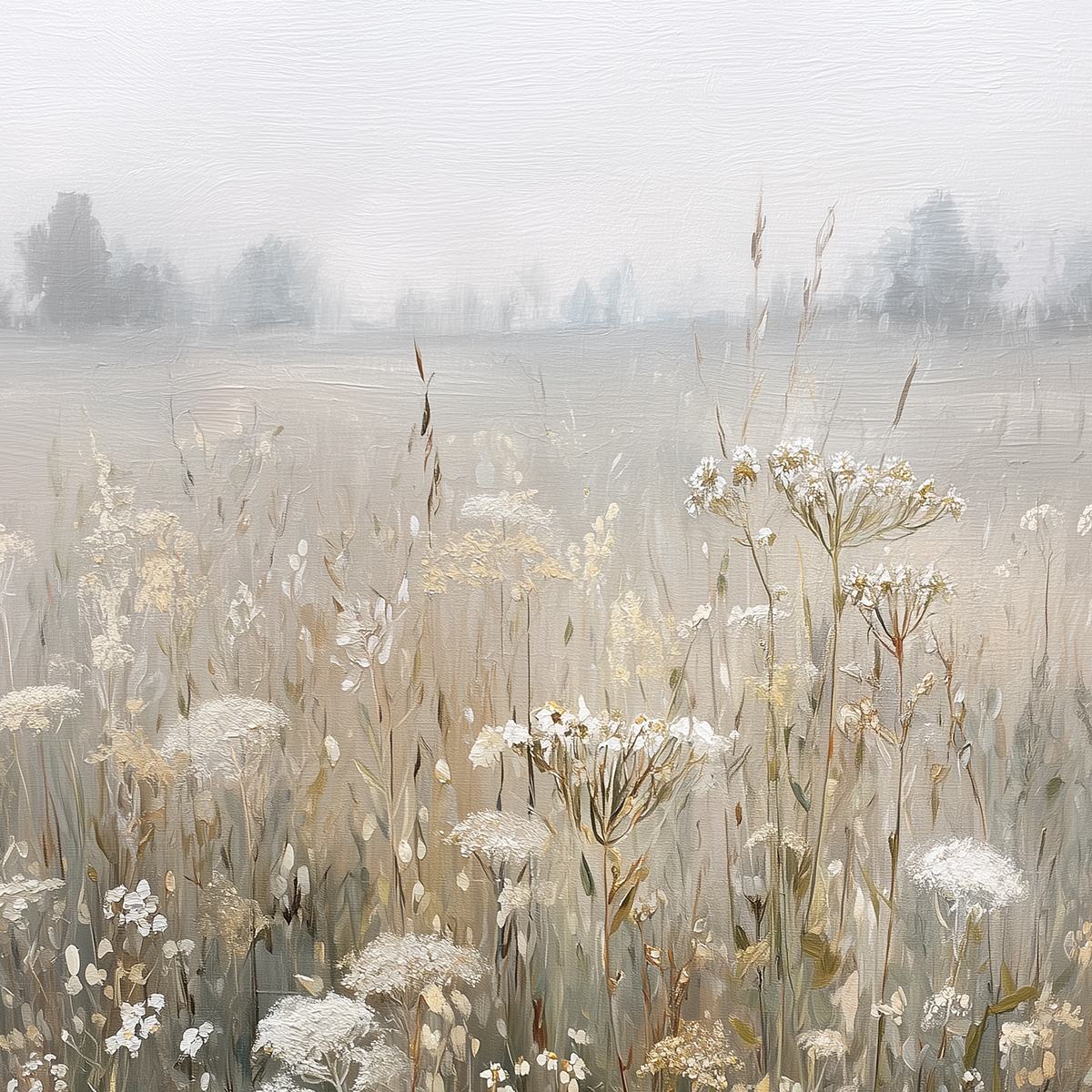 MISTY MEADOW: Ethereal Wildflower Field Landscape Painting - Image 5