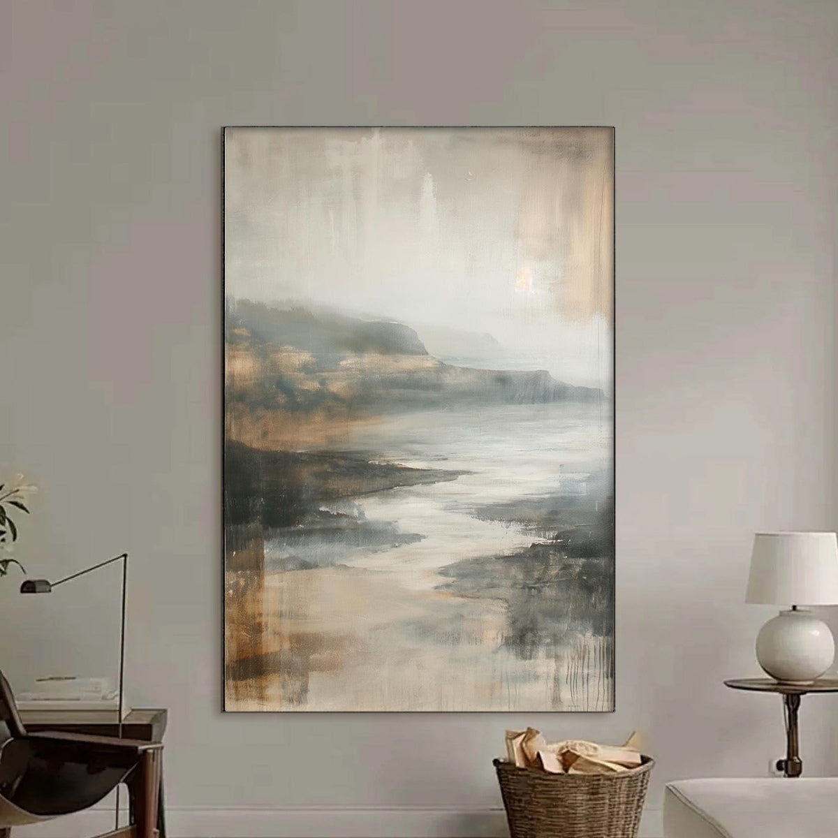 MISTY SHORES: Minimalist Coastal Landscape Oil Painting - Image 6