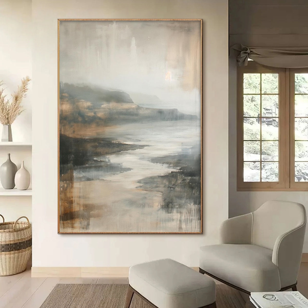 MISTY SHORES: Minimalist Coastal Landscape Oil Painting - Image 2