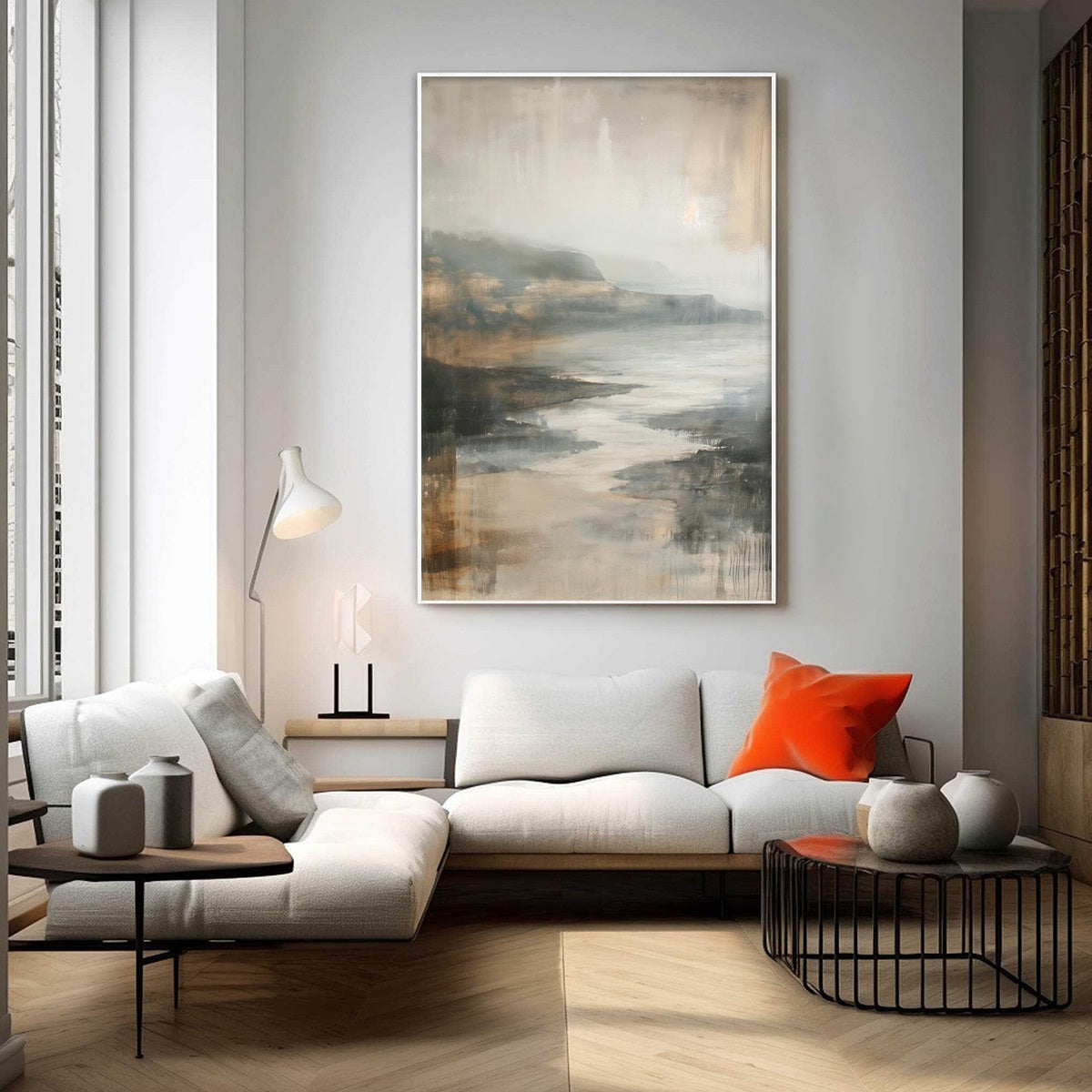 MISTY SHORES: Minimalist Coastal Landscape Oil Painting - Image 7