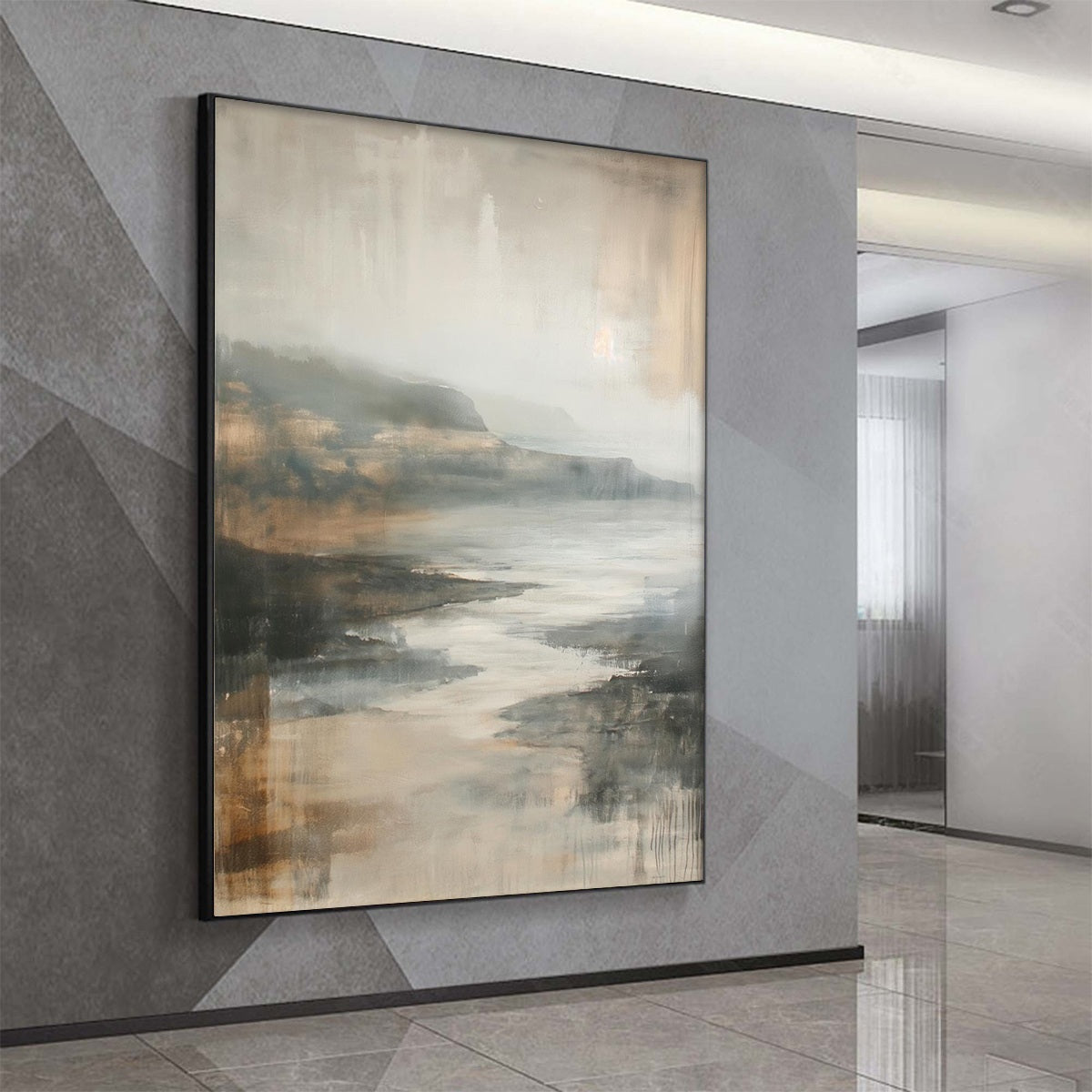 MISTY SHORES: Minimalist Coastal Landscape Oil Painting - Image 4