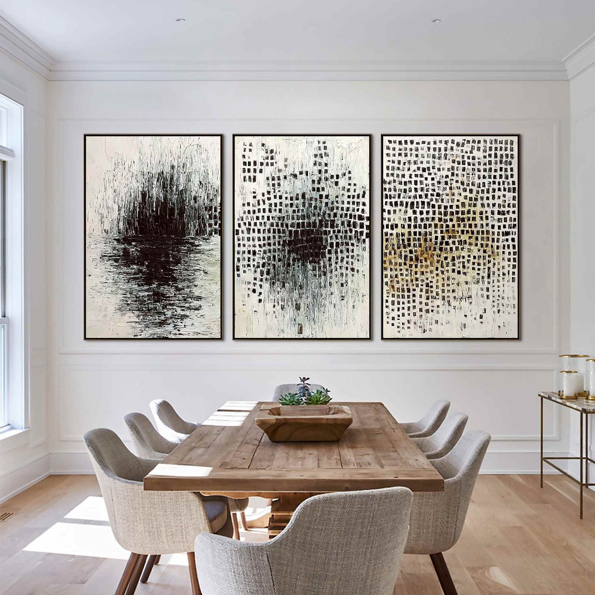 MONOCHROME METAMORPHOSIS: Wabi Sabi Textured Abstract Triptych - Image 2