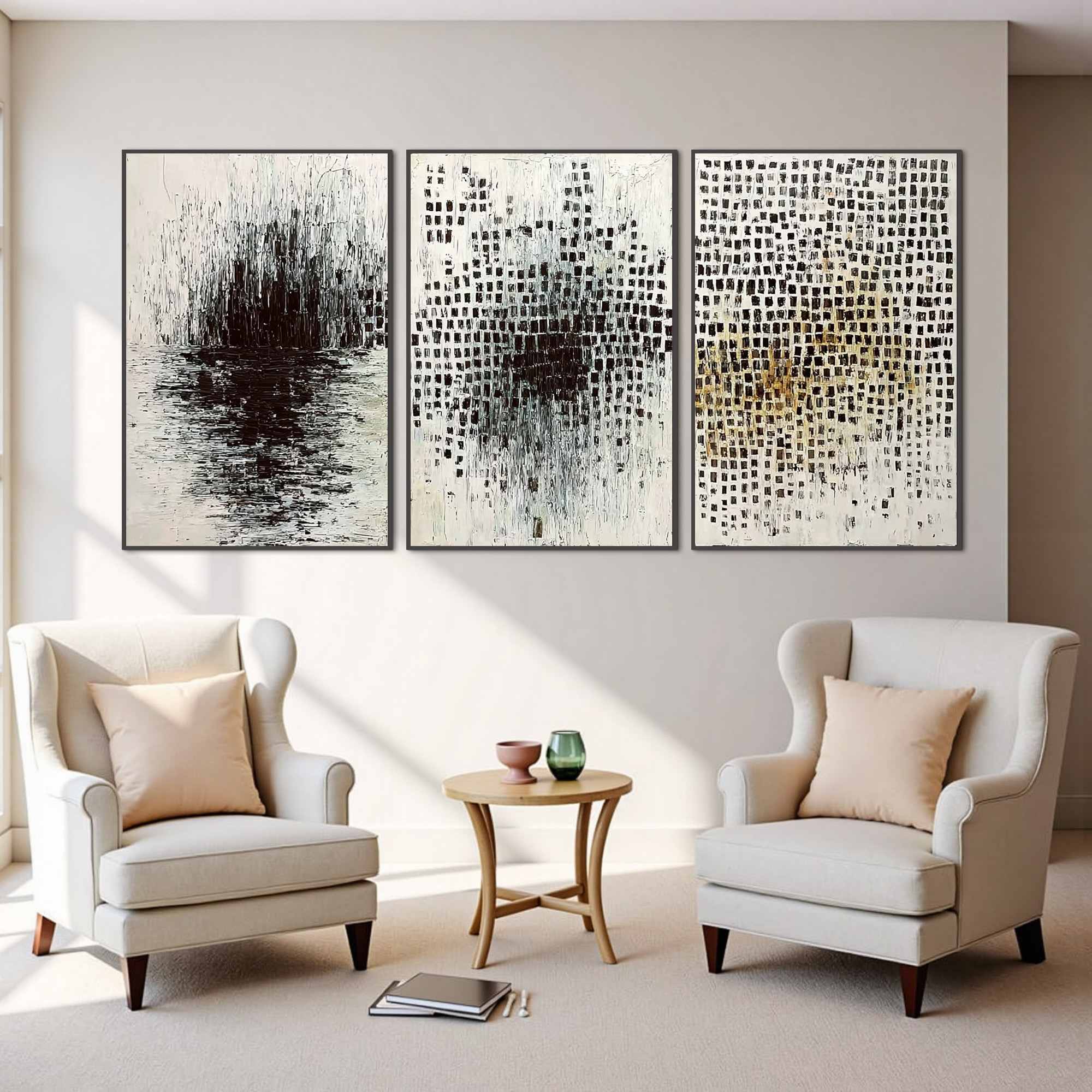 MONOCHROME METAMORPHOSIS: Wabi Sabi Textured Abstract Triptych - Image 4