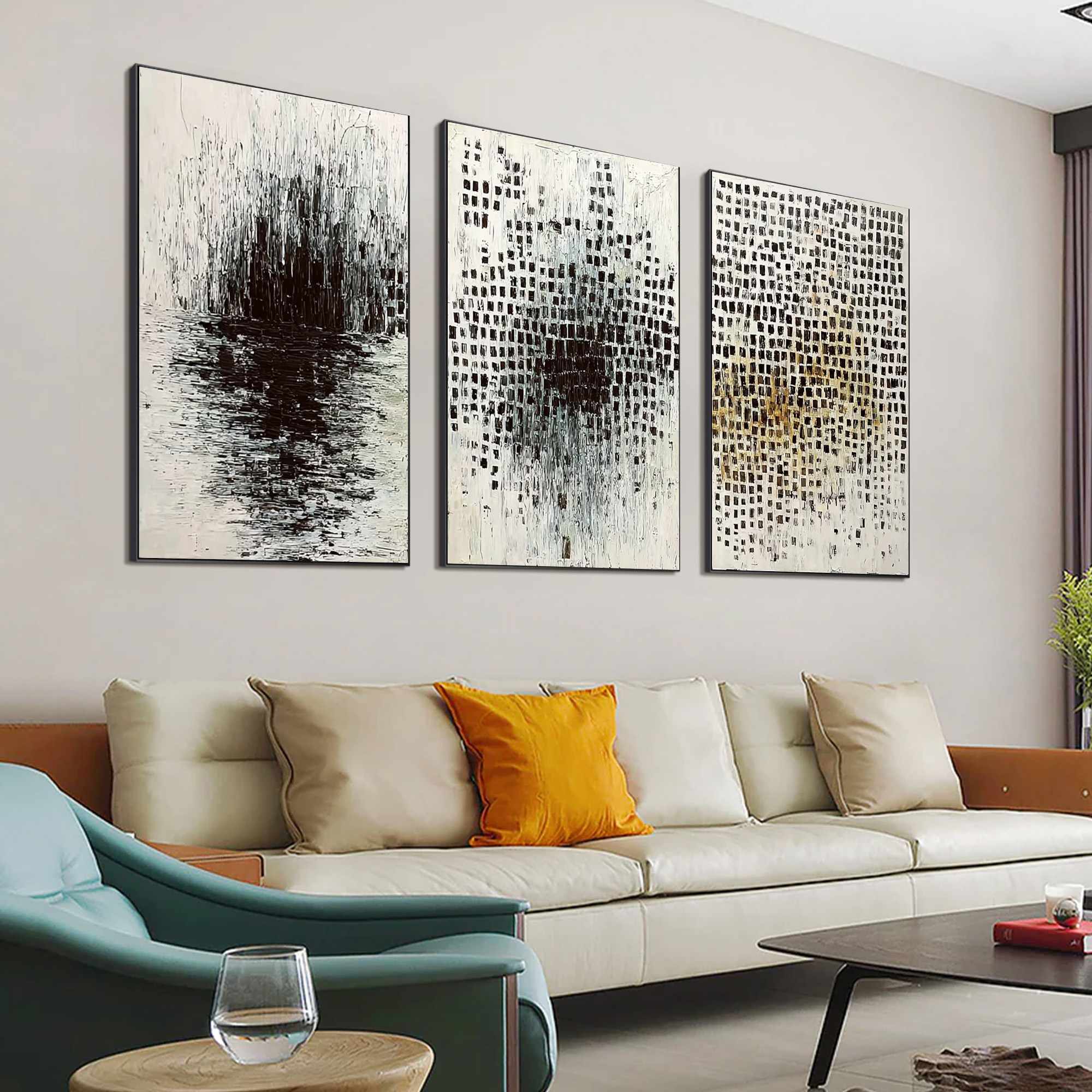 MONOCHROME METAMORPHOSIS: Wabi Sabi Textured Abstract Triptych - Image 8