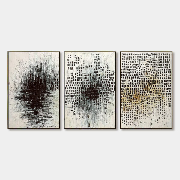 MONOCHROME METAMORPHOSIS: Wabi Sabi Textured Abstract Triptych