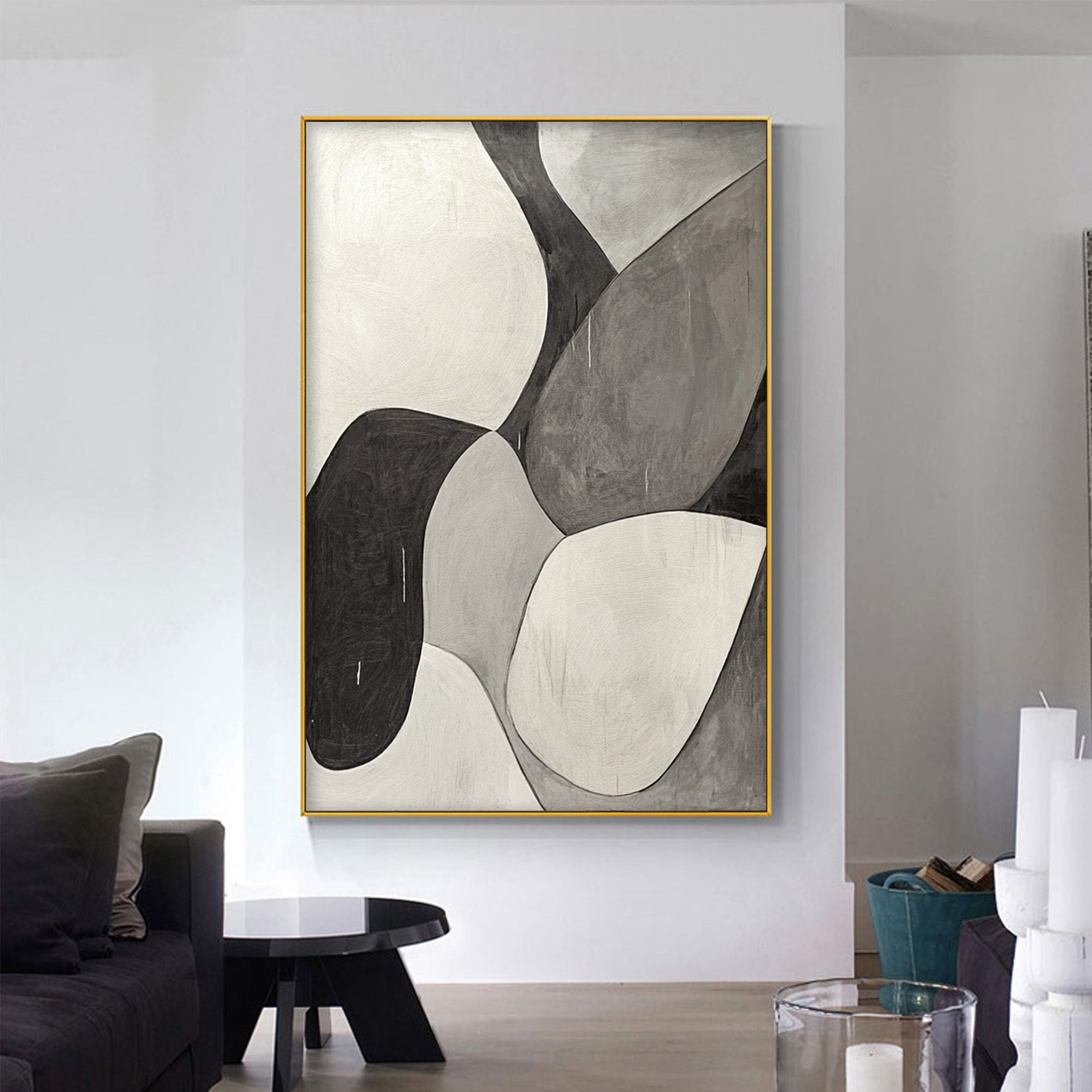 MONOCHROME FLOW: Minimalist Abstract Shapes Oil Painting - Image 2