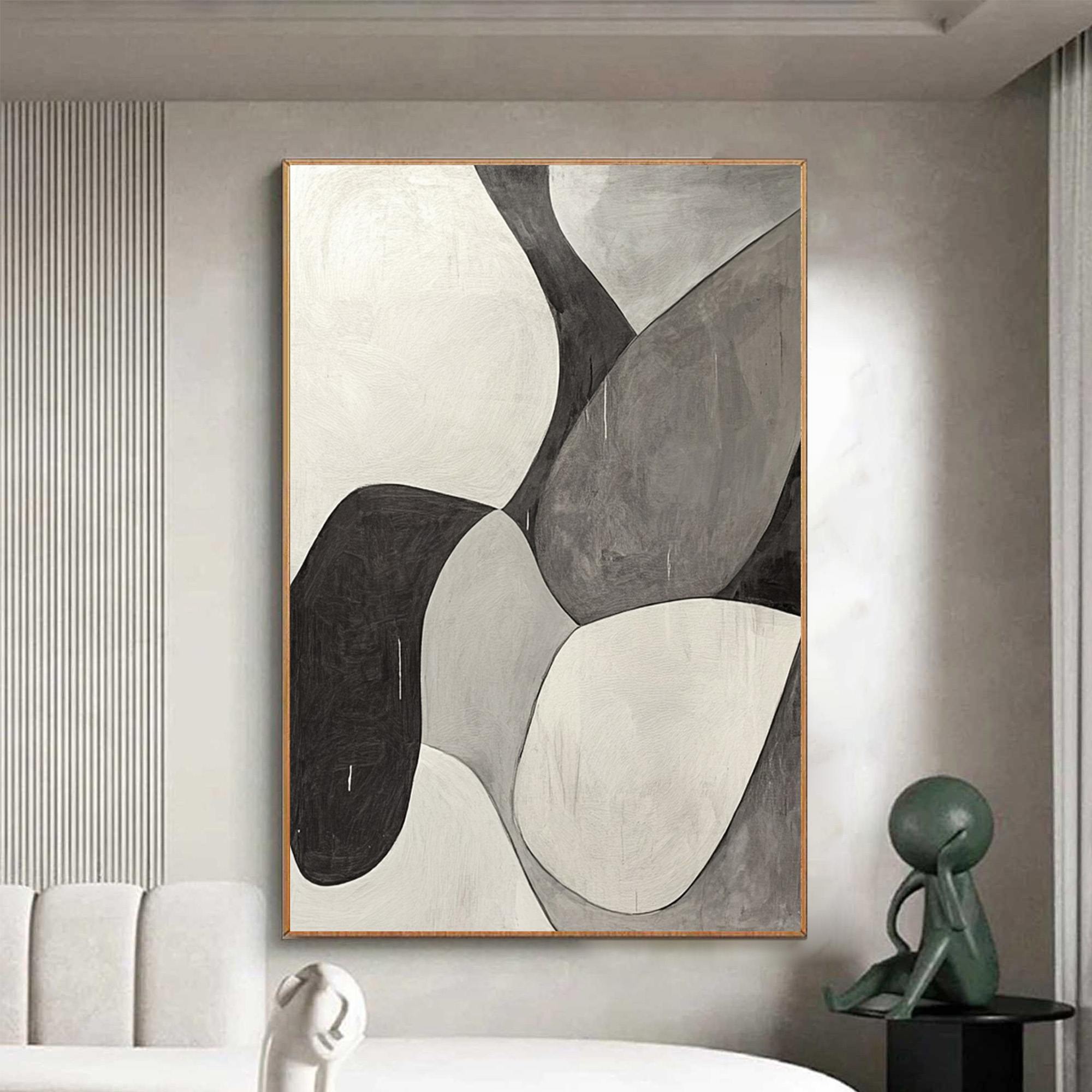 MONOCHROME FLOW: Minimalist Abstract Shapes Oil Painting - Image 5