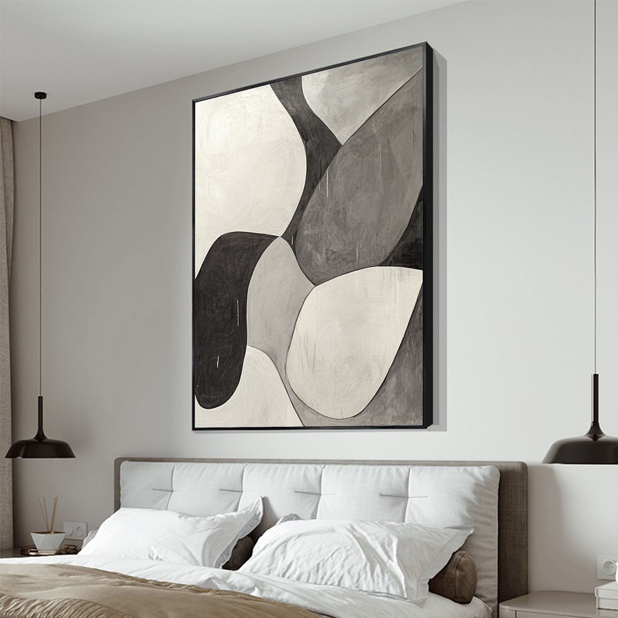 MONOCHROME FLOW: Minimalist Abstract Shapes Oil Painting - Image 4