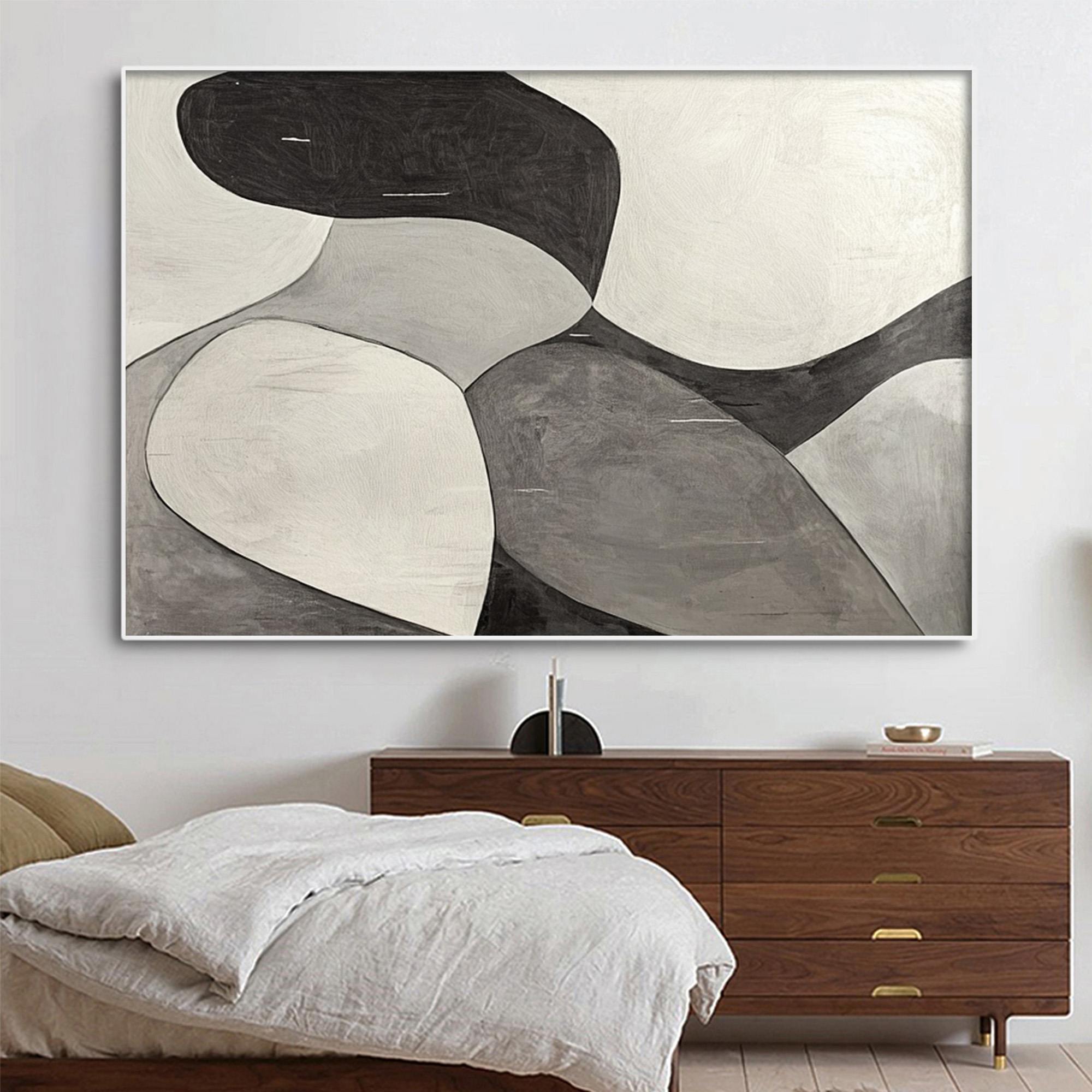 MONOCHROME FLOW: Minimalist Abstract Shapes Oil Painting - Image 3