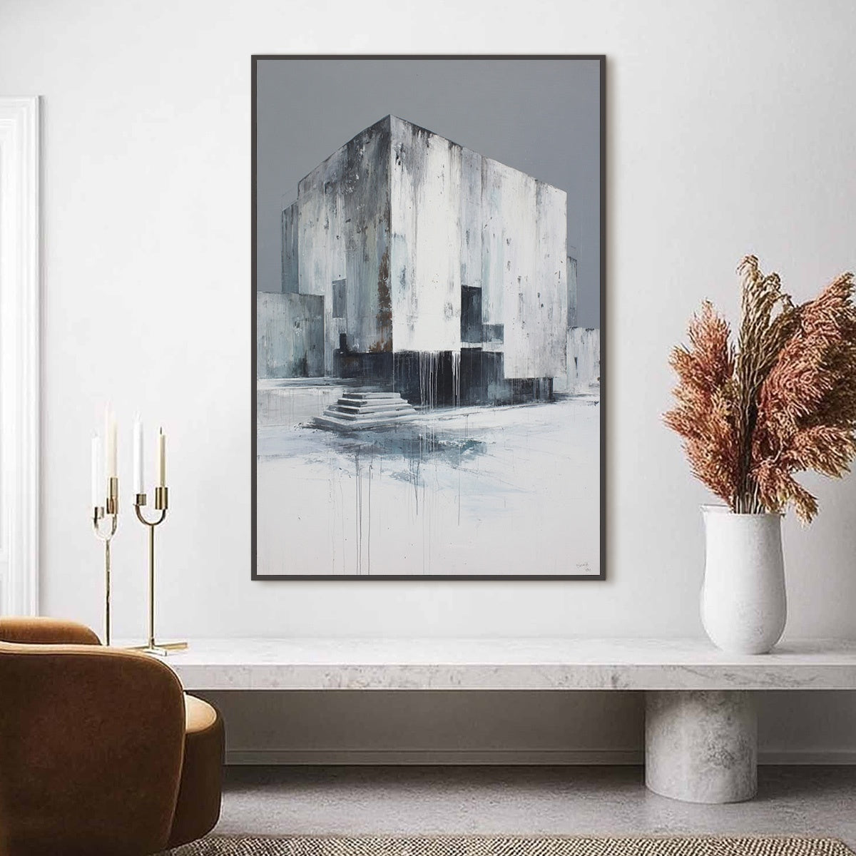 MONOLITHIC ECHO: Minimalist Abstract Architectural Painting - Image 2