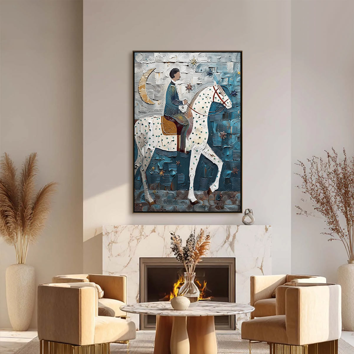 MOONLIT ODYSSEY: Textured Figurative Painting of a Man on Horseback - Image 6
