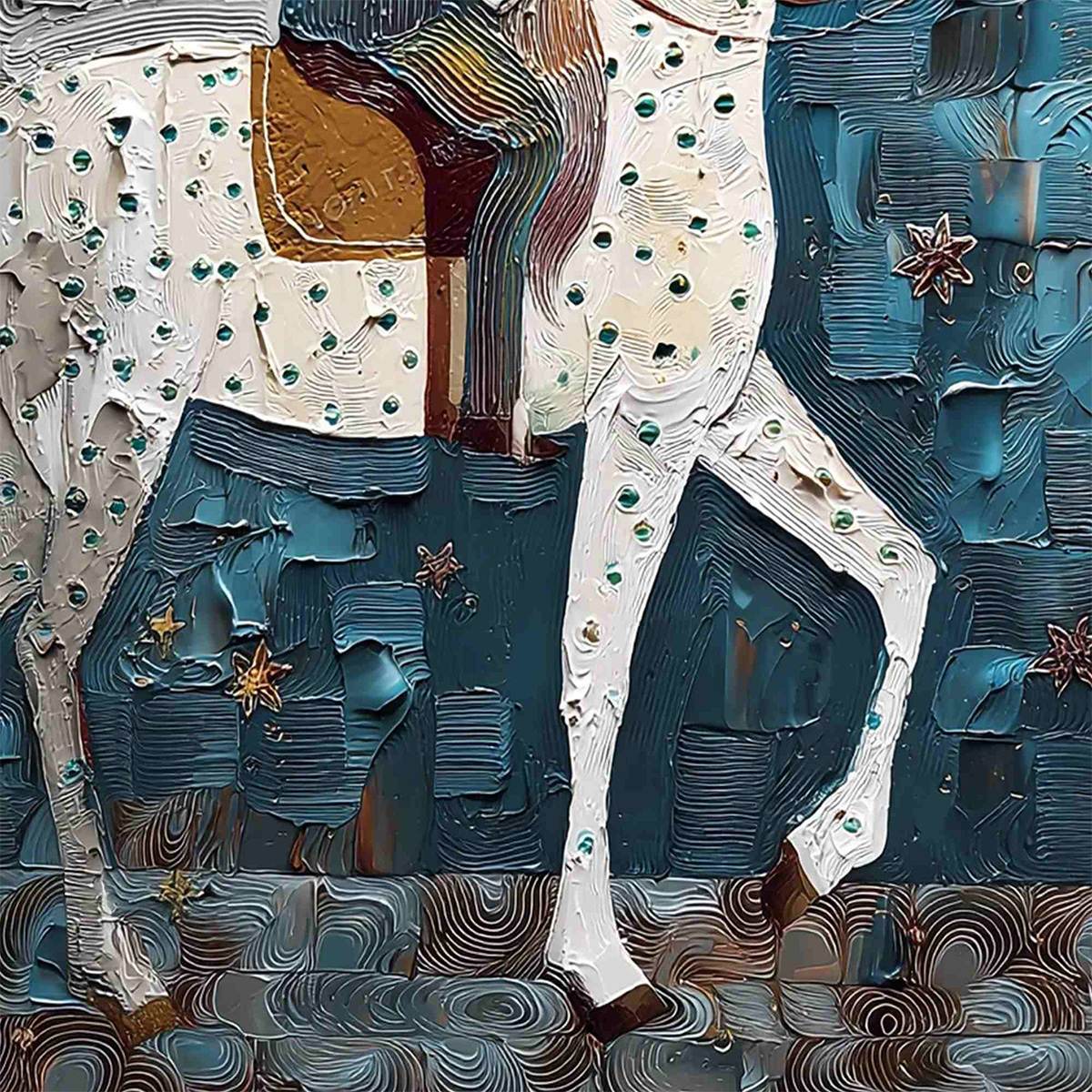 MOONLIT ODYSSEY: Textured Figurative Painting of a Man on Horseback - Image 5