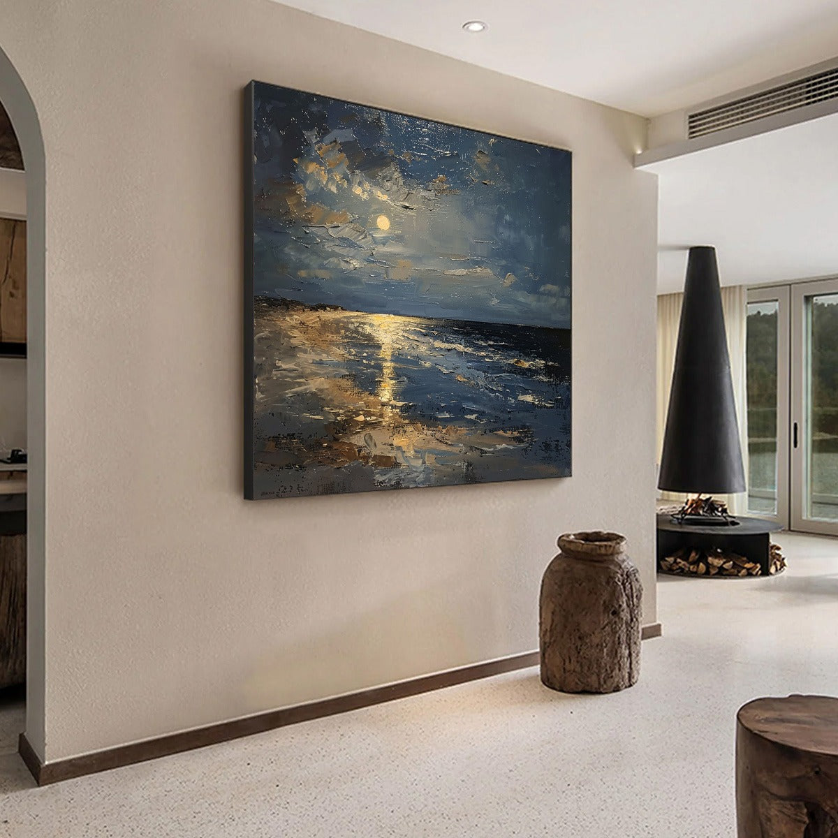 MOONLIT SERENITY: Impressionist Coastal Night Oil Painting - Image 4