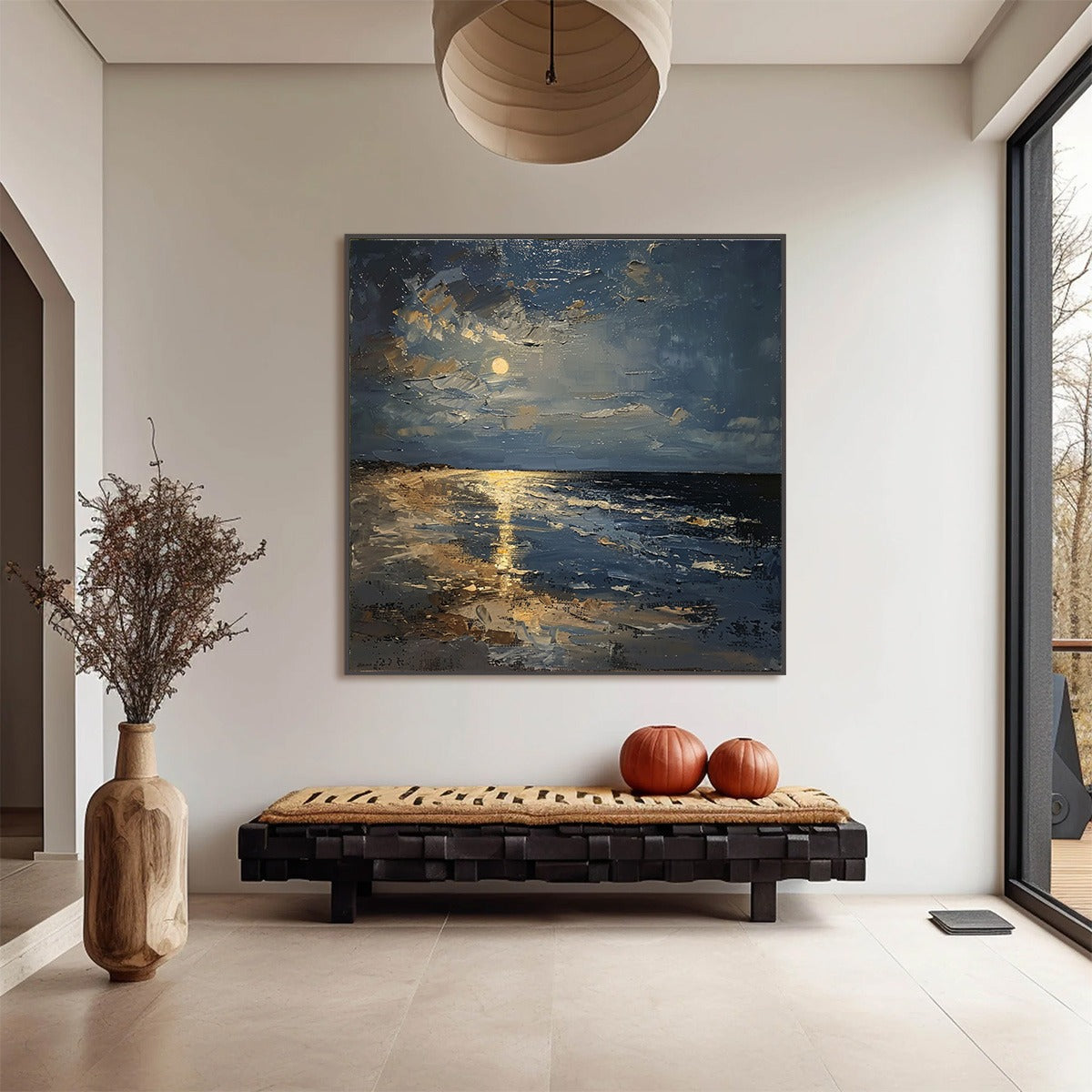 MOONLIT SERENITY: Impressionist Coastal Night Oil Painting - Image 6