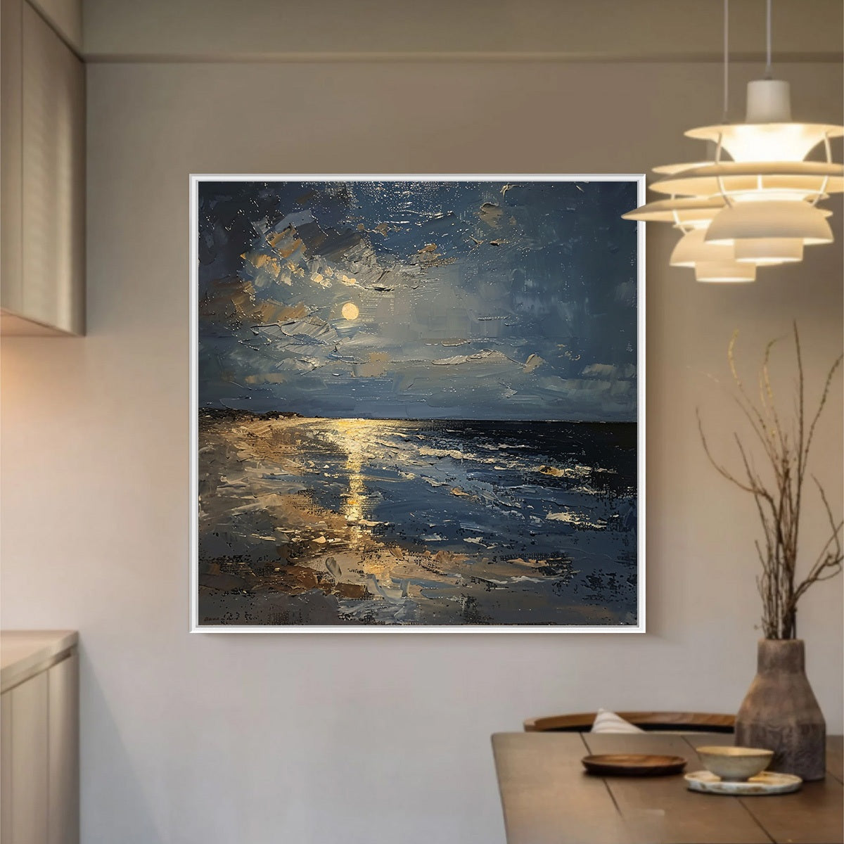 MOONLIT SERENITY: Impressionist Coastal Night Oil Painting - Image 2