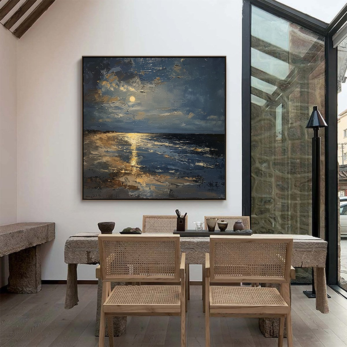 MOONLIT SERENITY: Impressionist Coastal Night Oil Painting - Image 8
