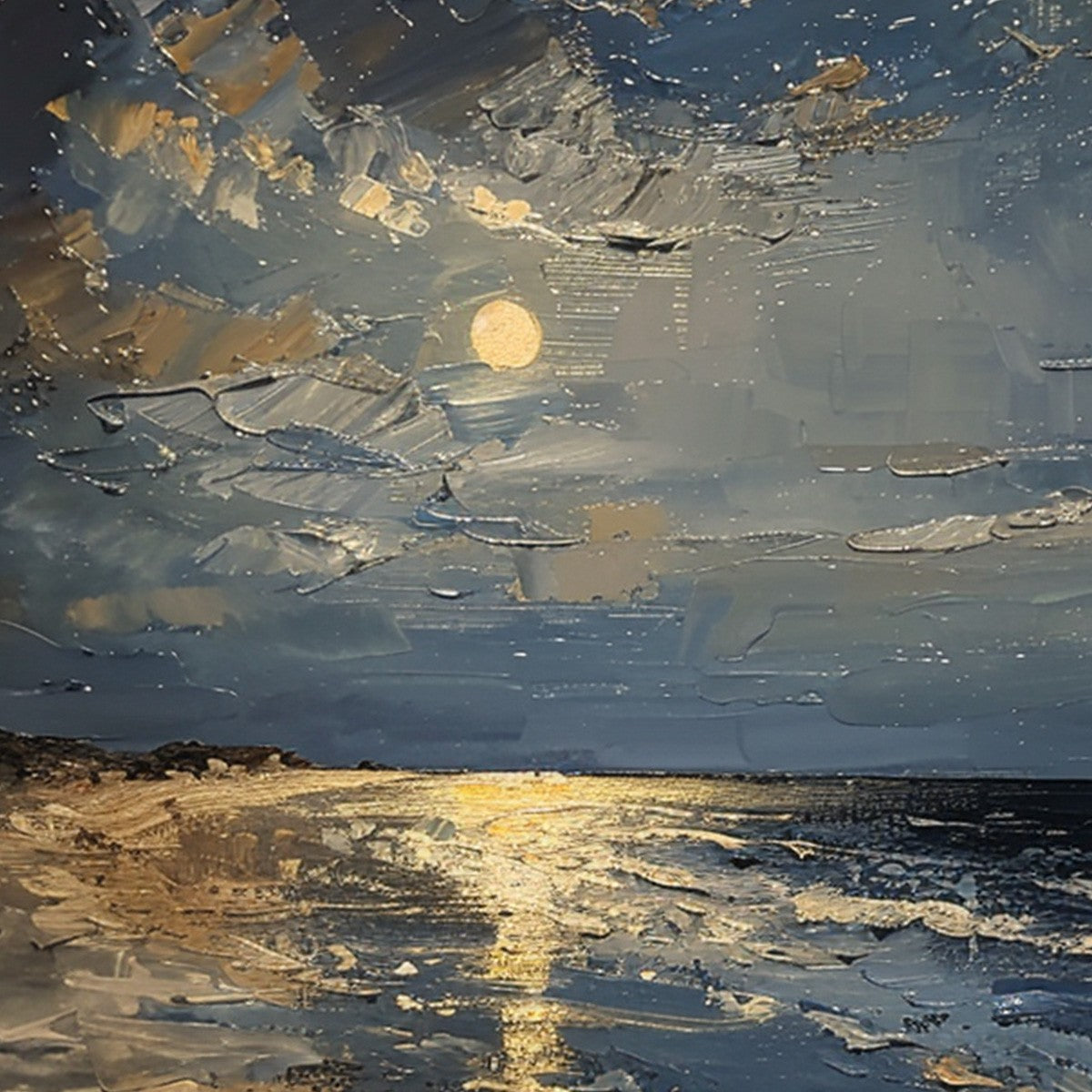MOONLIT SERENITY: Impressionist Coastal Night Oil Painting - Image 7