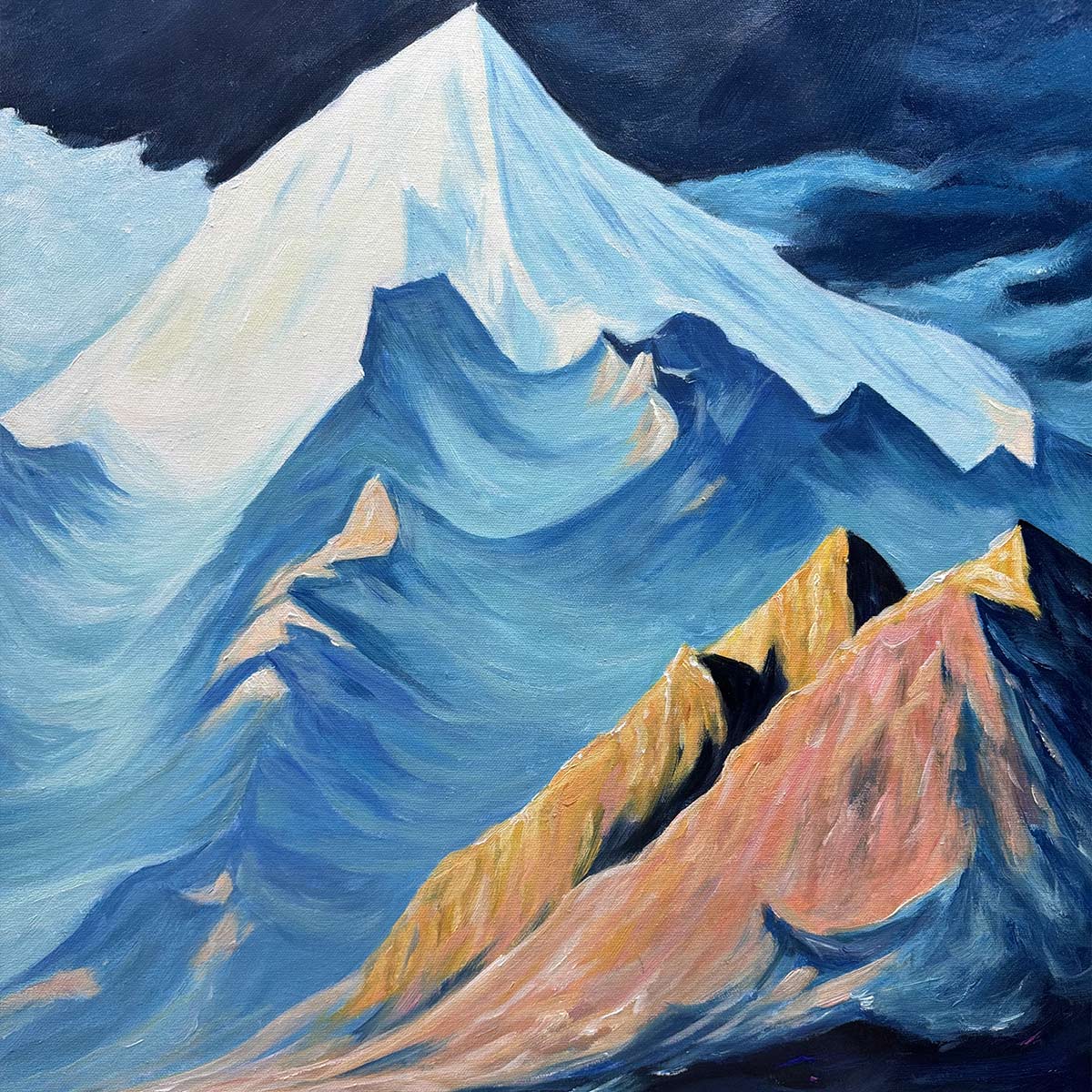 MOONLIT MAJESTY: Panoramic Mountain Landscape Oil Painting with Moon - Image 5