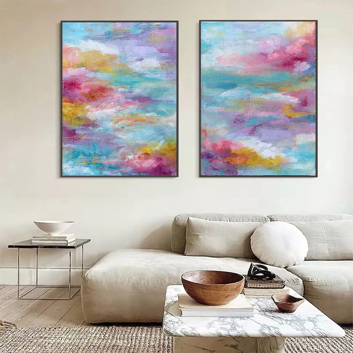 MORNING RAPTURE: Colorful Abstract Cloudscape Painting Set of 2 - Image 2