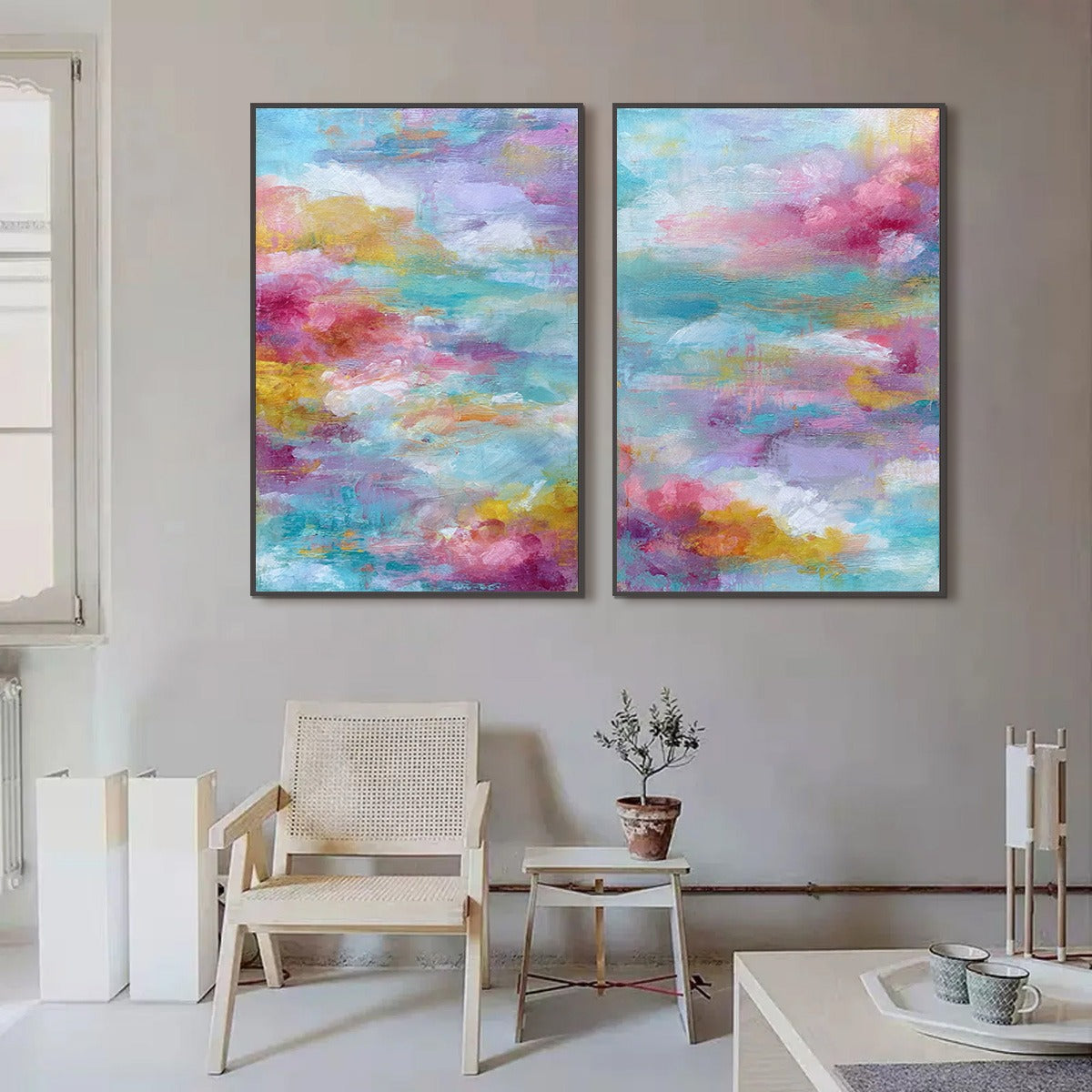 MORNING RAPTURE: Colorful Abstract Cloudscape Painting Set of 2 - Image 4