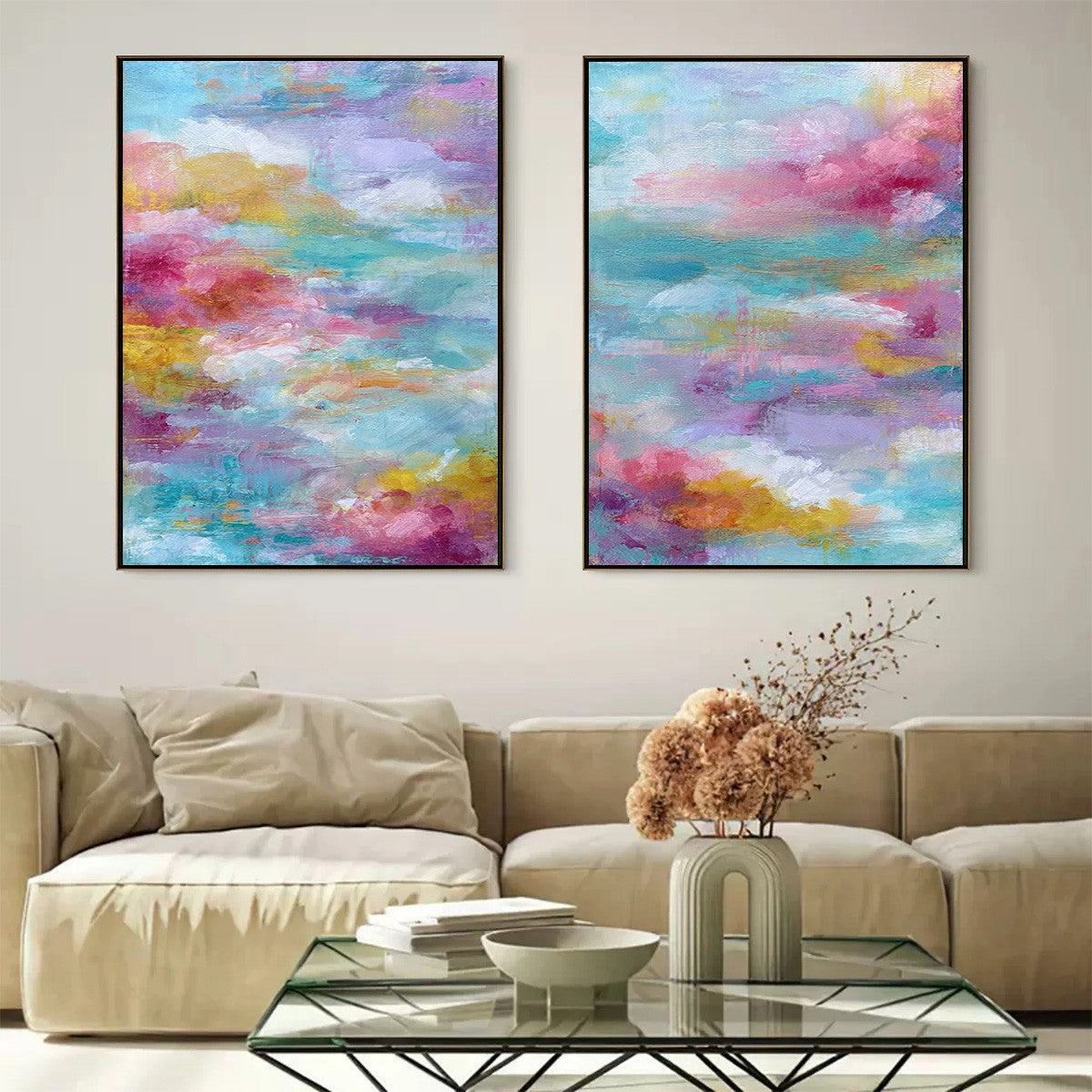 MORNING RAPTURE: Colorful Abstract Cloudscape Painting Set of 2 - Image 6