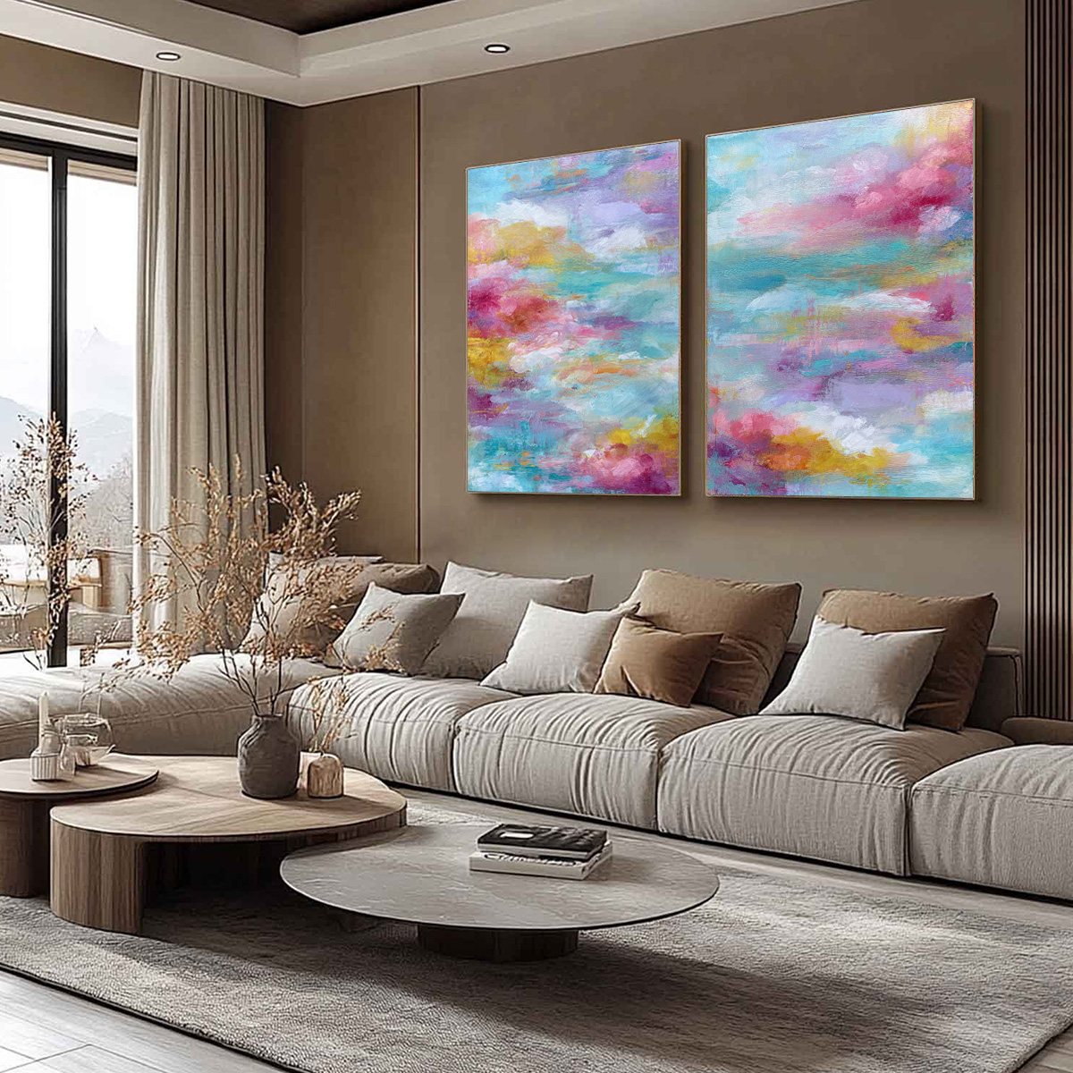 MORNING RAPTURE: Colorful Abstract Cloudscape Painting Set of 2 - Image 7