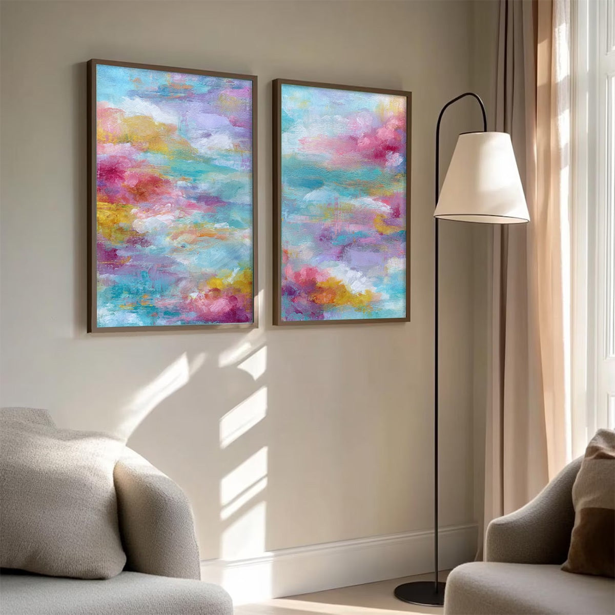 MORNING RAPTURE: Colorful Abstract Cloudscape Painting Set of 2 - Image 8