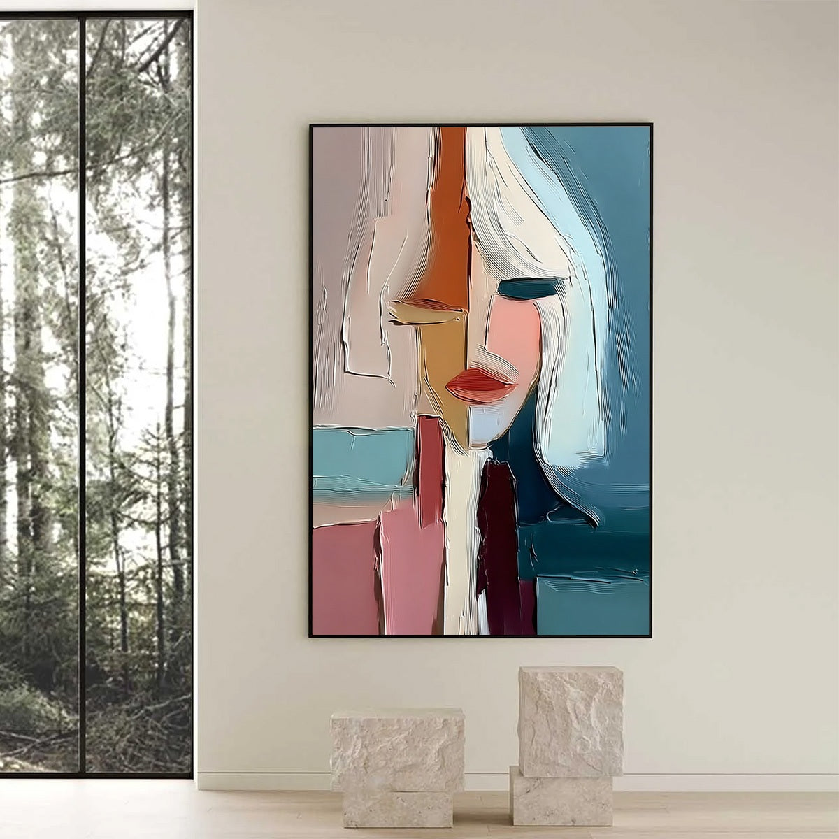 MOSAIC MUSE: Abstract Figurative Portrait Oil Painting with Heavy Texture - Image 2