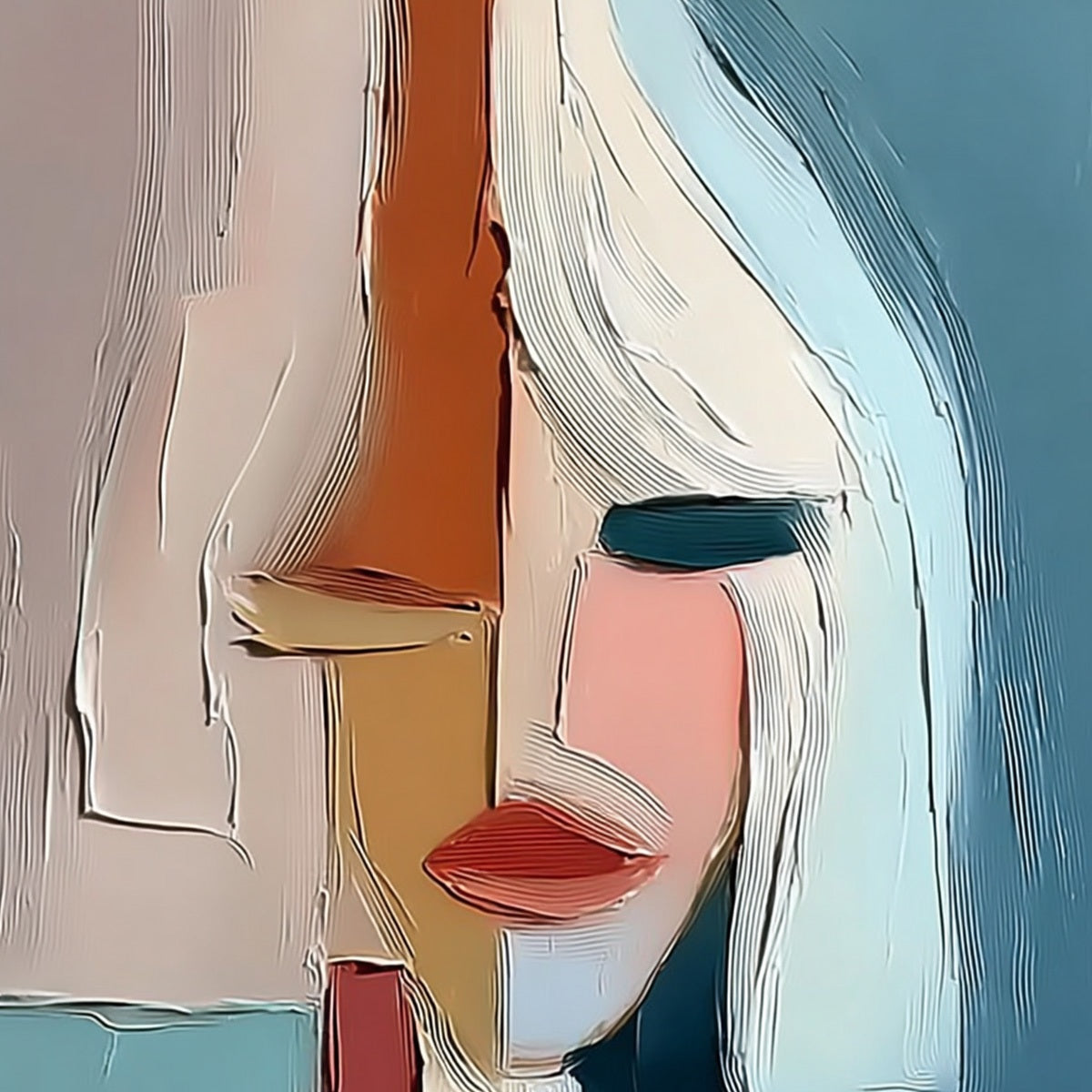 MOSAIC MUSE: Abstract Figurative Portrait Oil Painting with Heavy Texture - Image 3