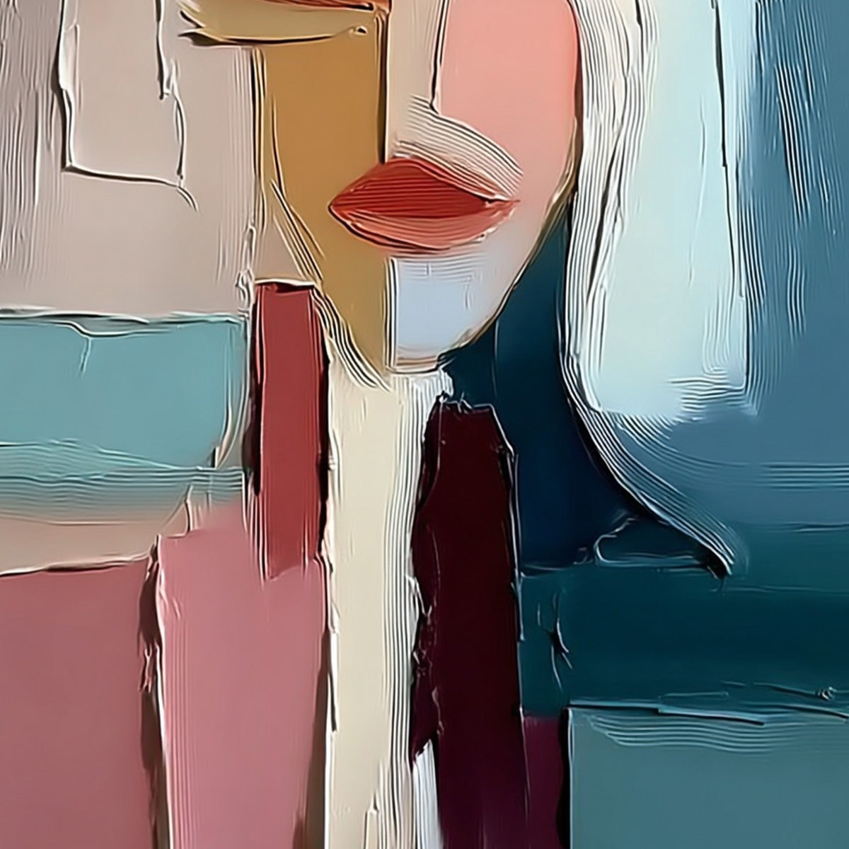 MOSAIC MUSE: Abstract Figurative Portrait Oil Painting with Heavy Texture - Image 5
