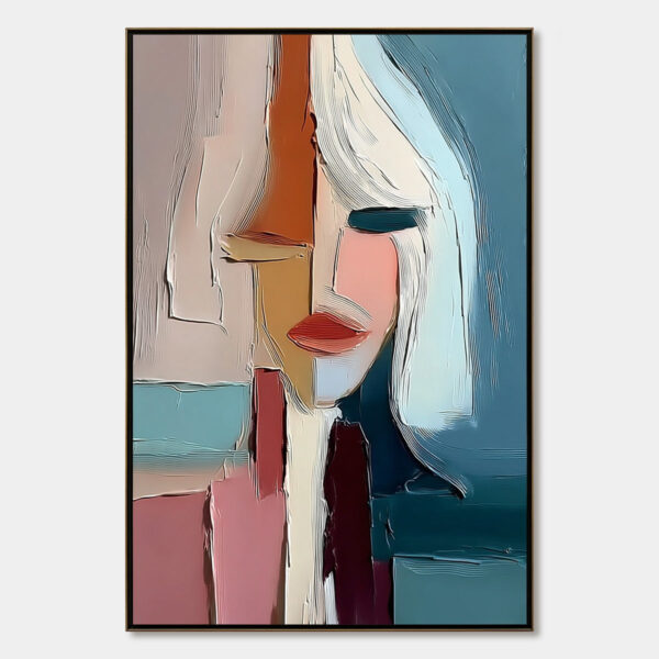 MOSAIC MUSE: Abstract Figurative Portrait Oil Painting with Heavy Texture