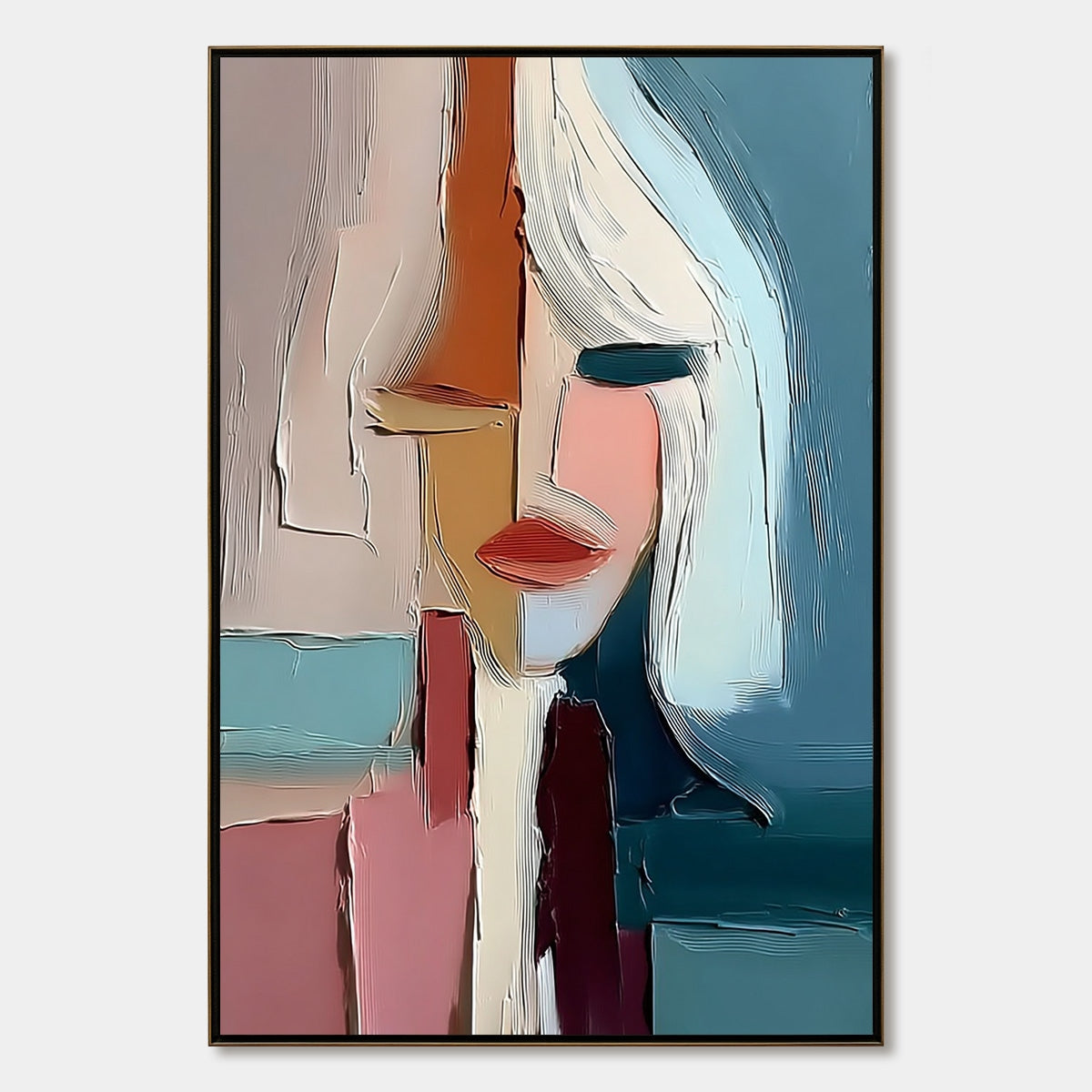 MOSAIC MUSE: Abstract Figurative Portrait Oil Painting with Heavy Texture