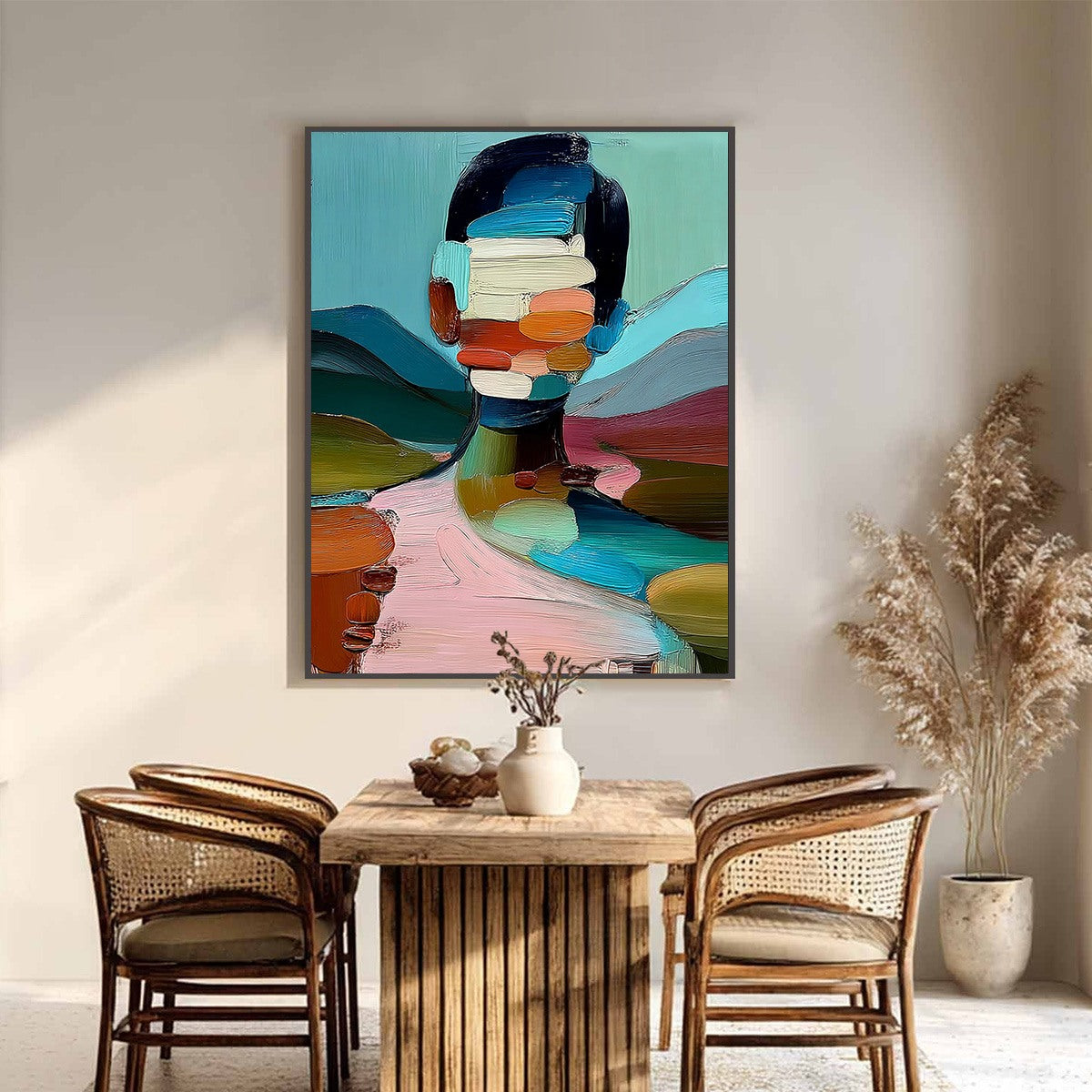 MOSAIC OF BEING: Colorful Abstract Impasto Portrait Wall Art - Image 6