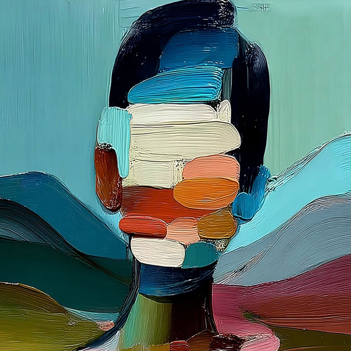 MOSAIC OF BEING: Colorful Abstract Impasto Portrait Wall Art - Image 3