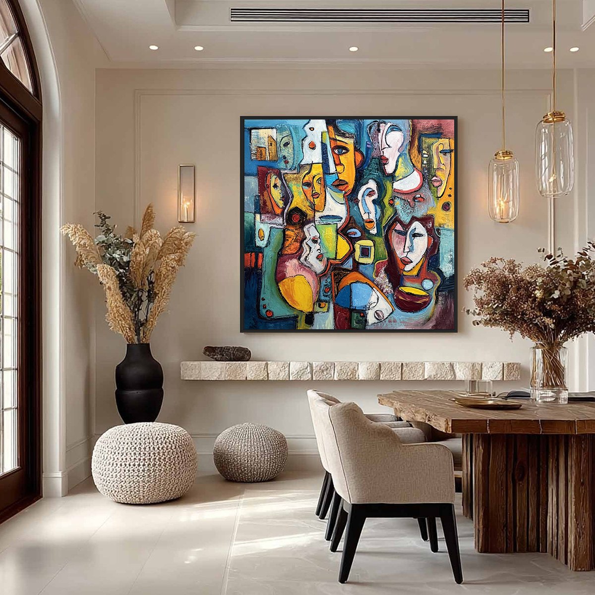 MOSAIC OF MINDS: Colorful Abstract Figurative Faces Oil Painting - Image 4