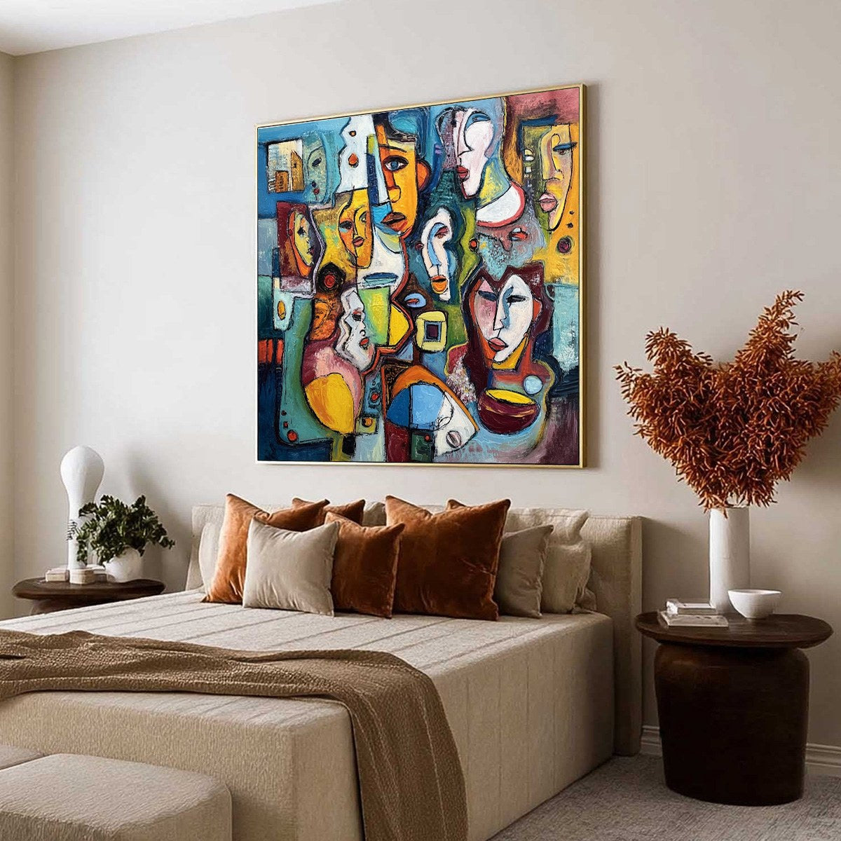 MOSAIC OF MINDS: Colorful Abstract Figurative Faces Oil Painting - Image 7