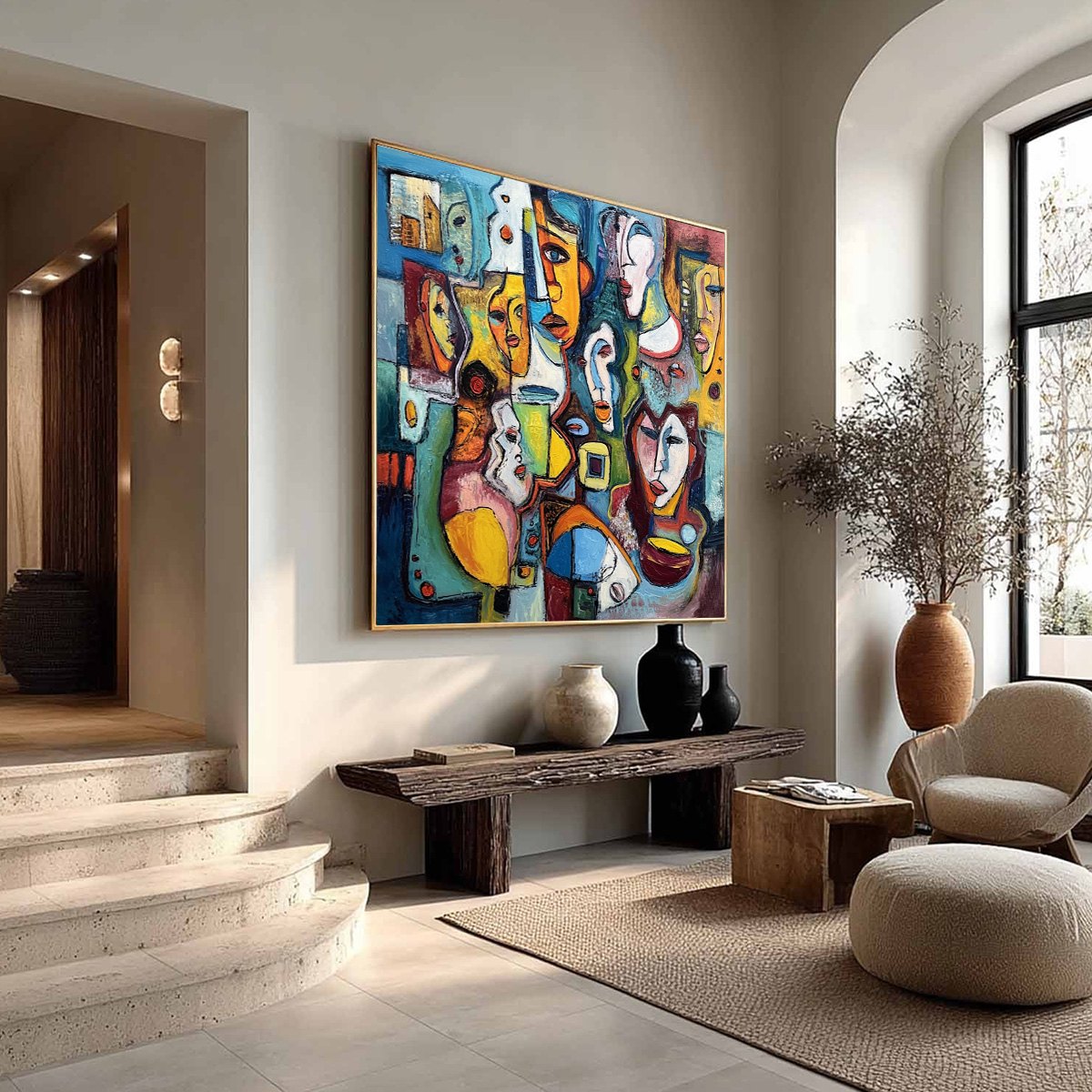MOSAIC OF MINDS: Colorful Abstract Figurative Faces Oil Painting - Image 8