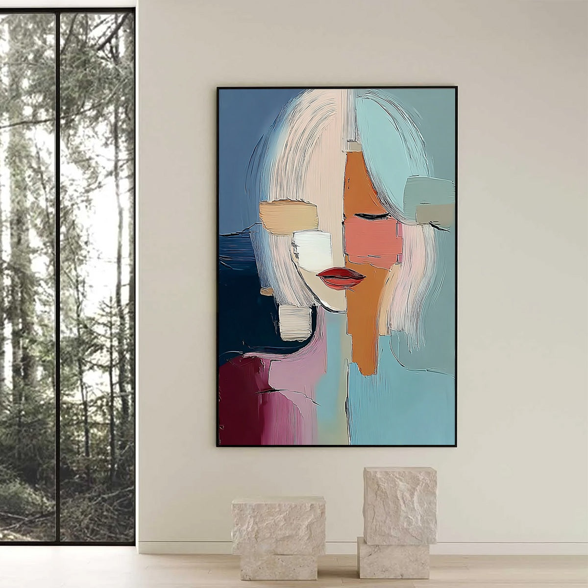 MOSAIC OF THOUGHTS: Abstract Textured Portrait Wall Art for Modern Decor - Image 2