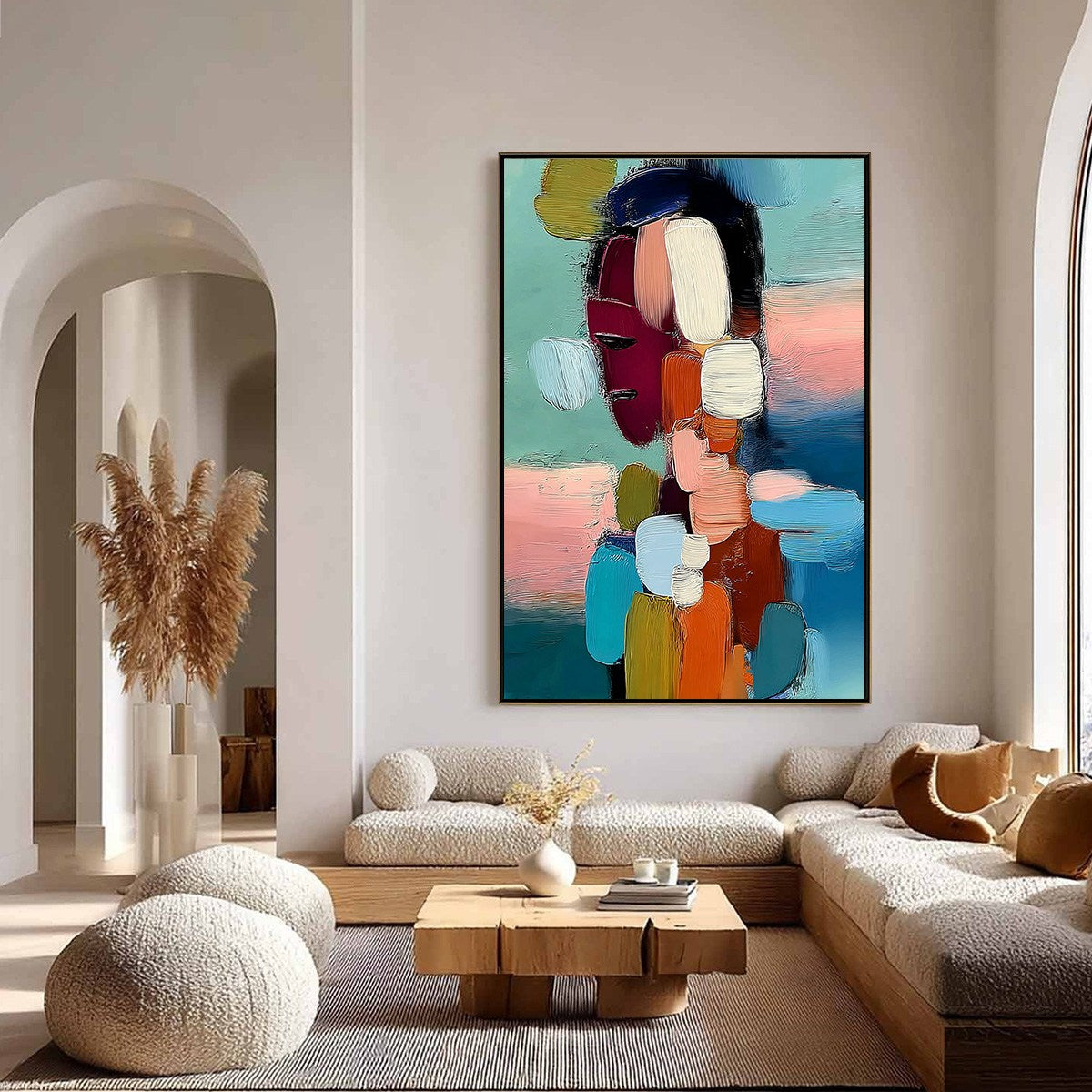 MOSAIC OF THOUGHTS: Textured Abstract Portrait Painting with Bold Colors - Image 4