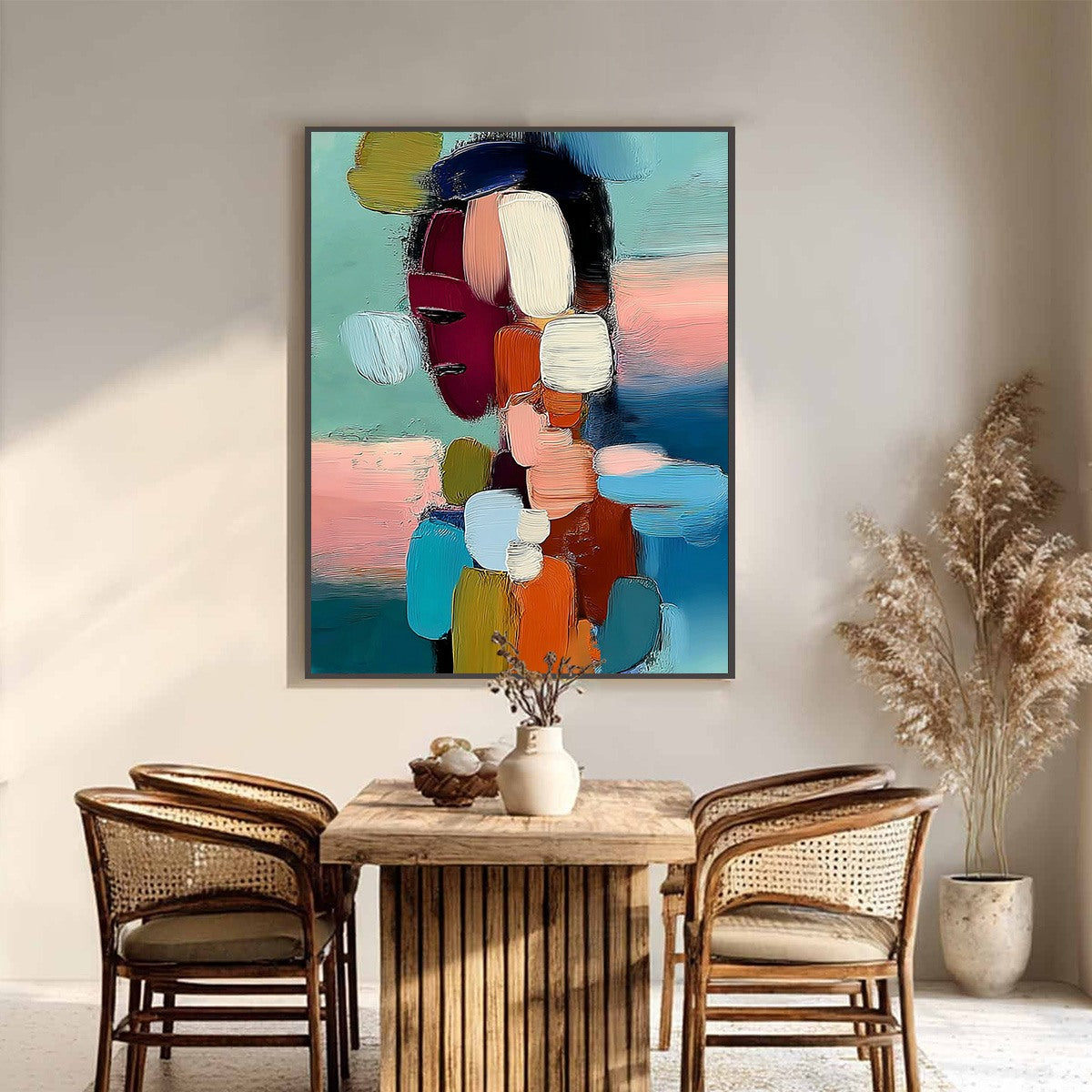 MOSAIC OF THOUGHTS: Textured Abstract Portrait Painting with Bold Colors - Image 6